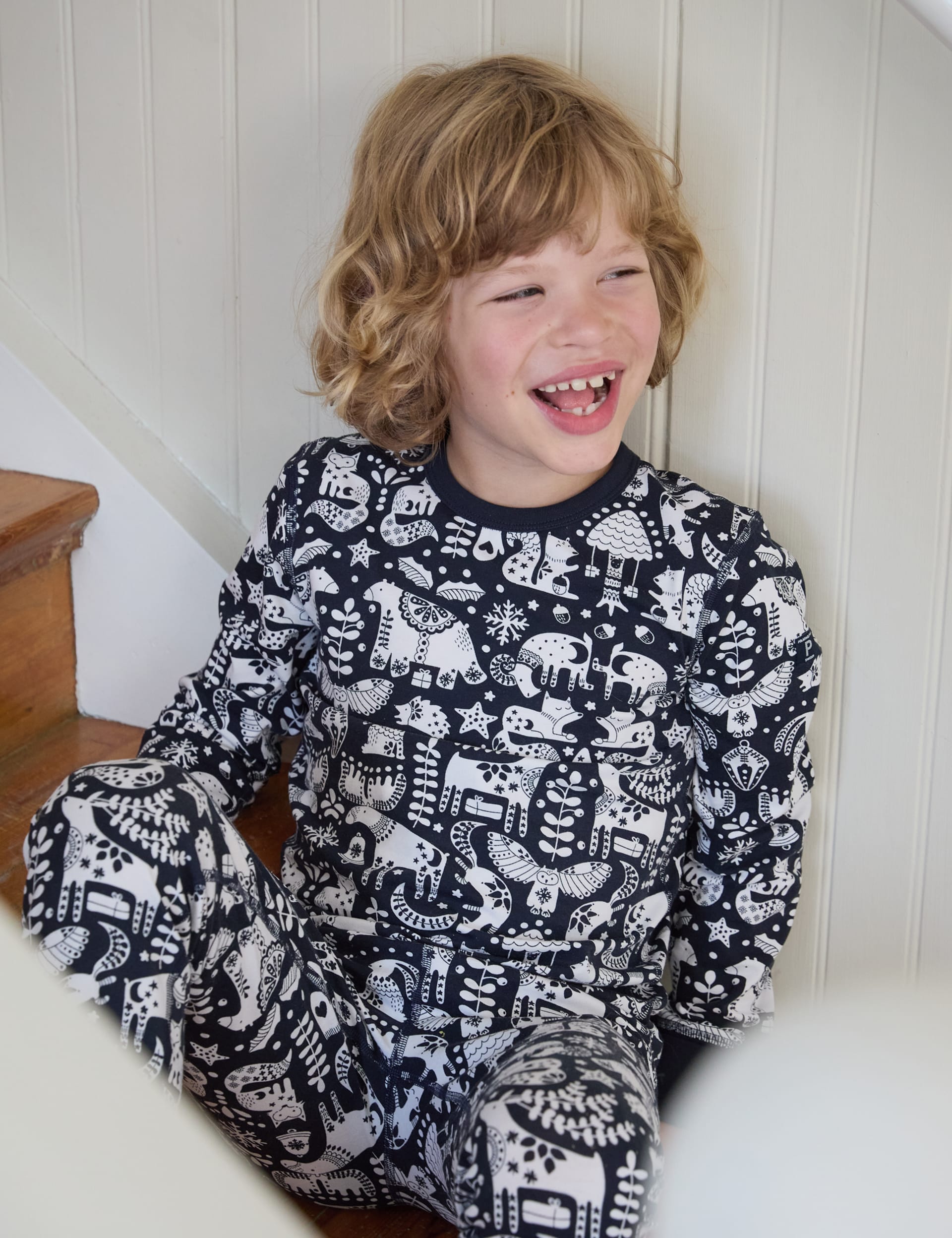 Polarn O. Pyret Boys Pure Cotton Nordic Print Pyjamas (1-12 Yrs) - 1-2Y - Navy Mix, Navy Mix