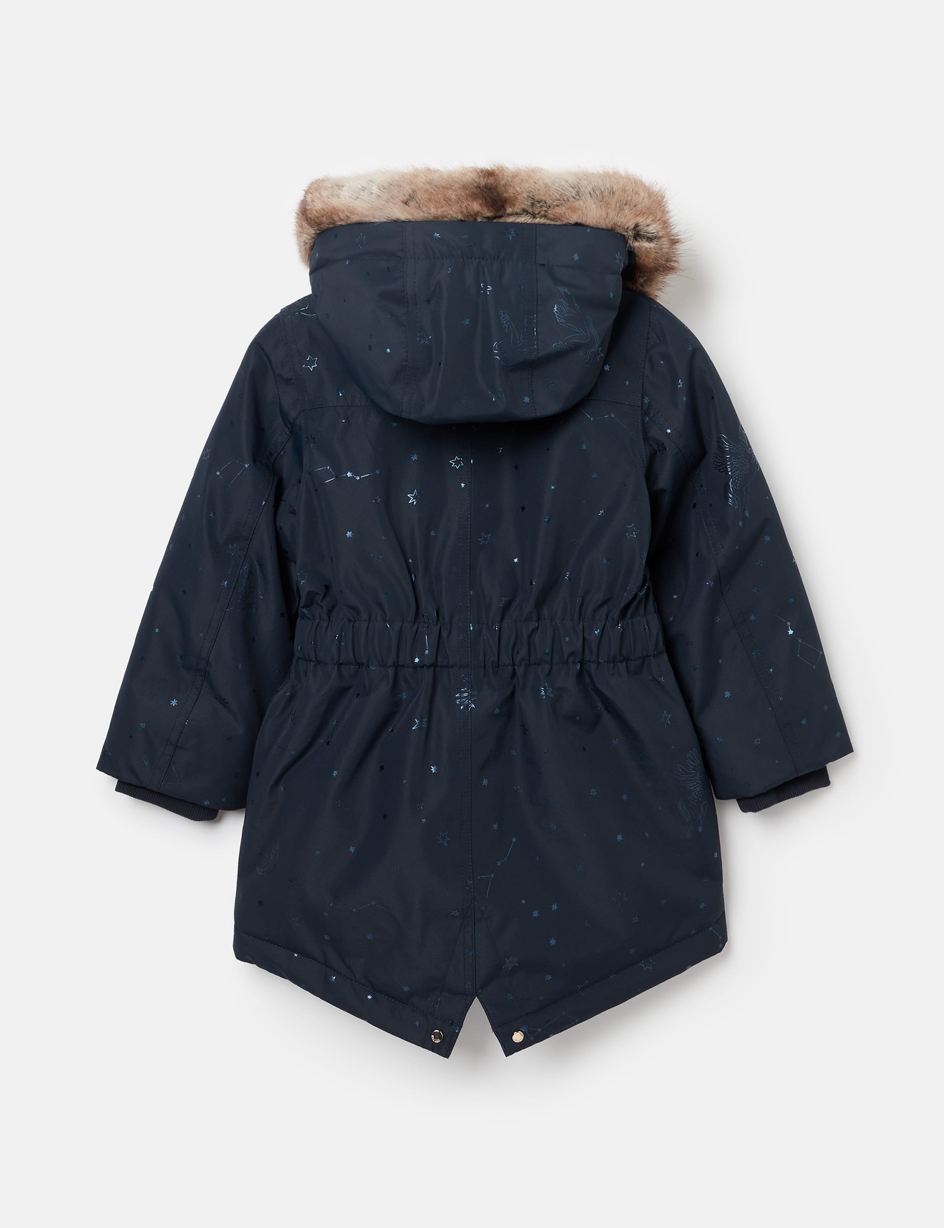 Joules Girls Hooded Printed Parka Coat (3-12 Yrs) - 4 - Navy, Navy