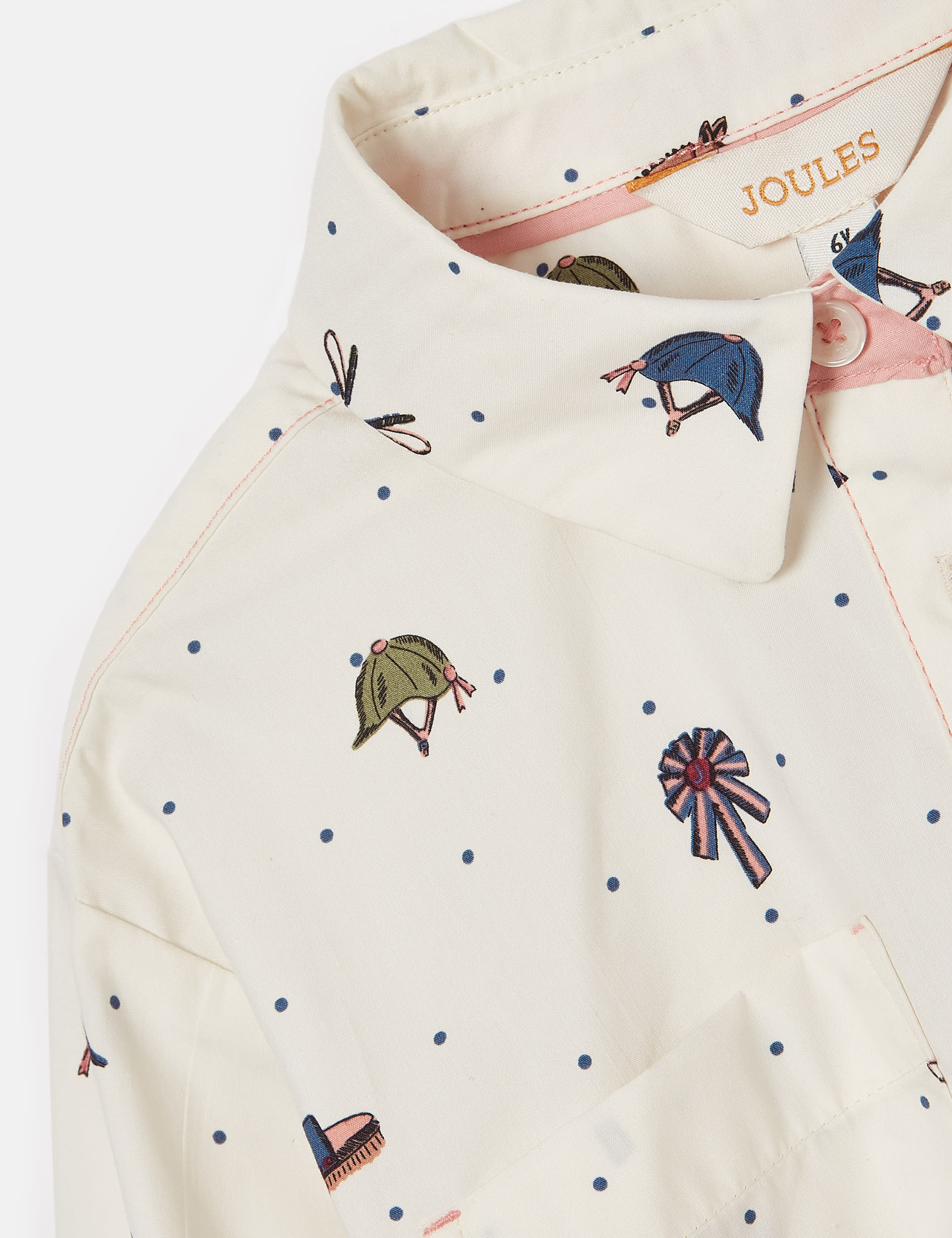 Joules Girls Cotton Rich Horse Print Frill Top (4-12 Yrs) - 6-7Y - Cream Mix, Cream Mix