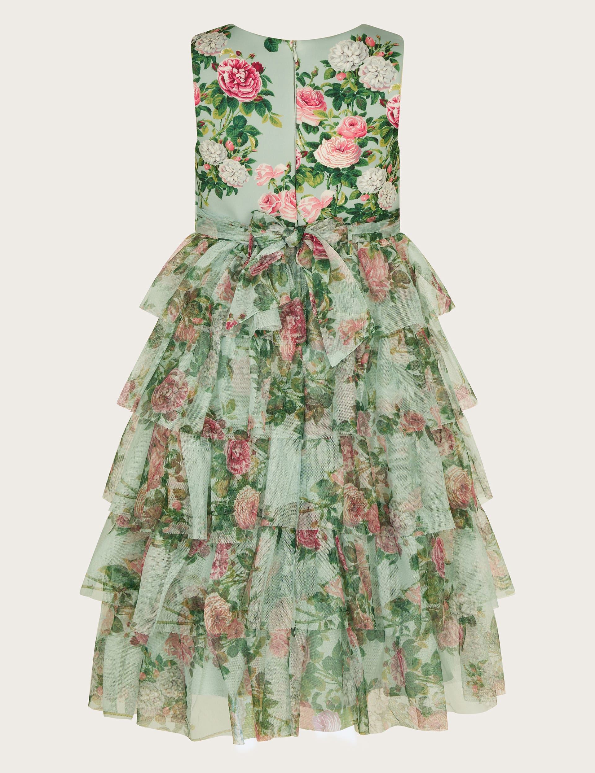 Monsoon Girls Floral Tiered Tulle Occasion Dress (3-13 Yrs) - 4y - Green Mix, Green Mix