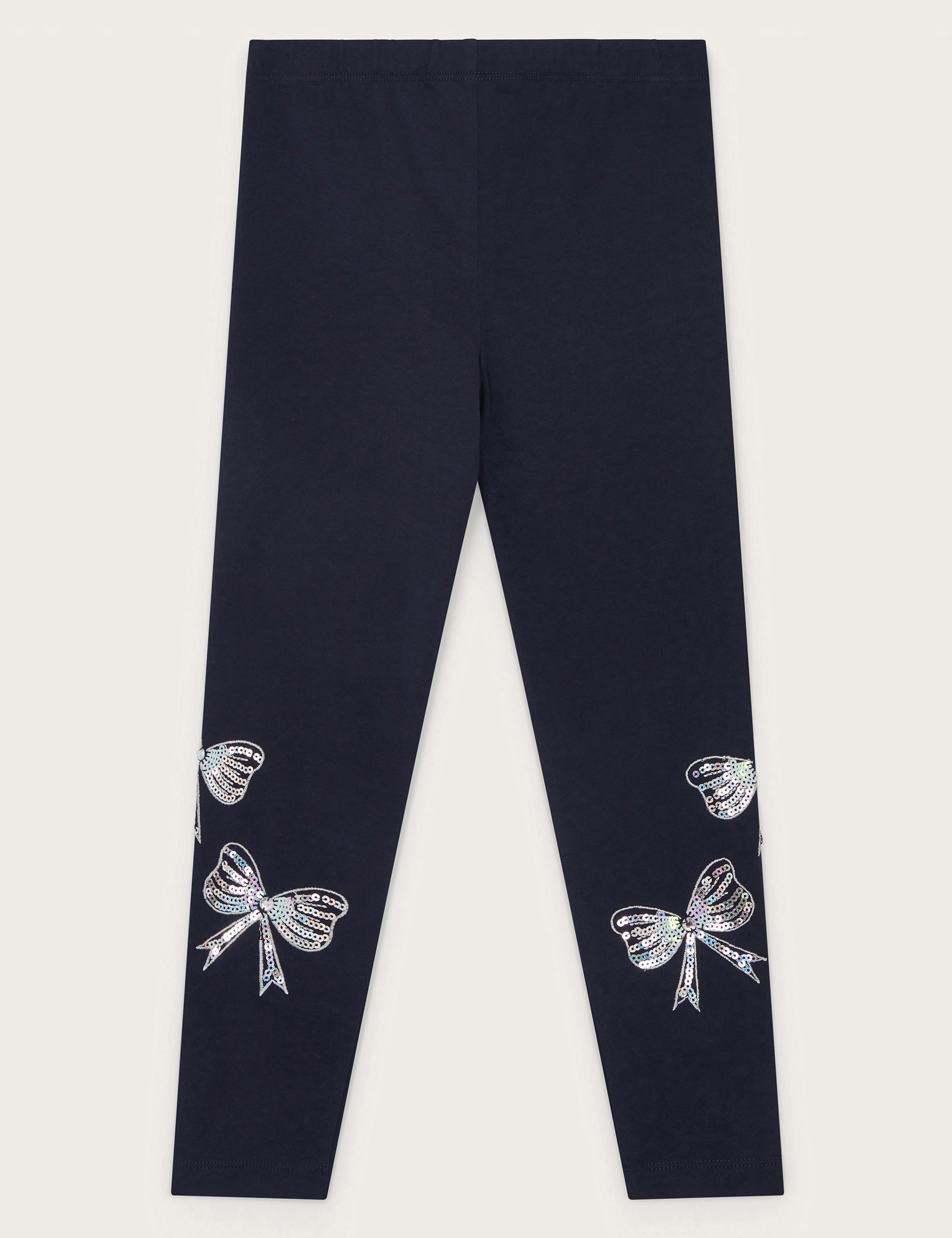 Monsoon Girls Cotton Rich Sequin Bow Leggings (3-13 Yrs) - 3-4 Y - Navy, Navy