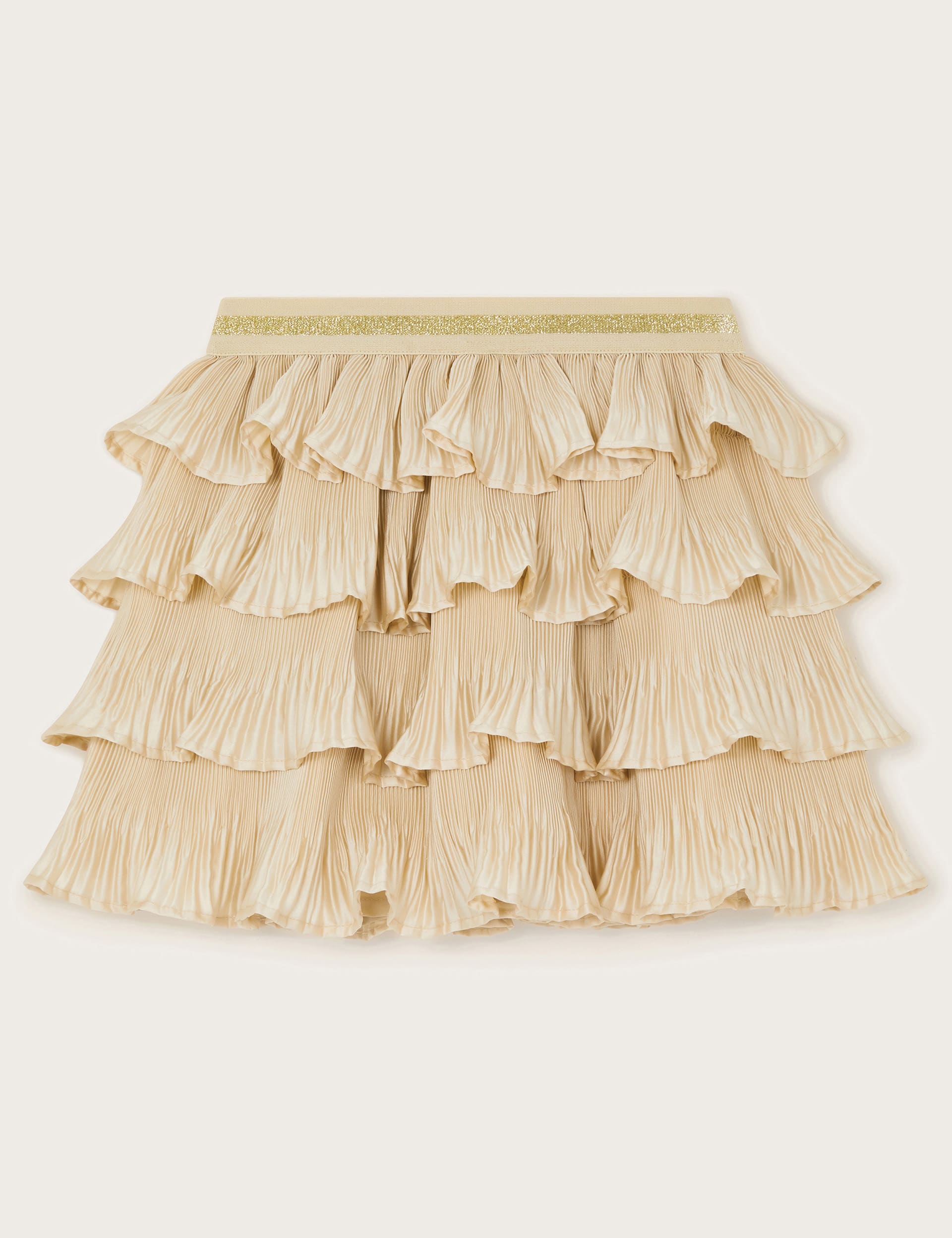 Monsoon Girls Satin Pleated Ruffle Skirt (3-13 Yrs) - 5-6 Y - Gold, Gold