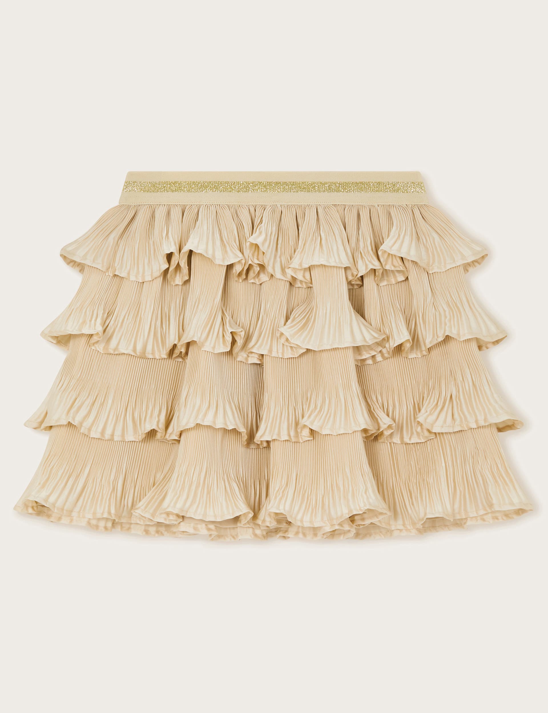 Monsoon Girls Satin Pleated Ruffle Skirt (3-13 Yrs) - 3-4 Y - Gold, Gold