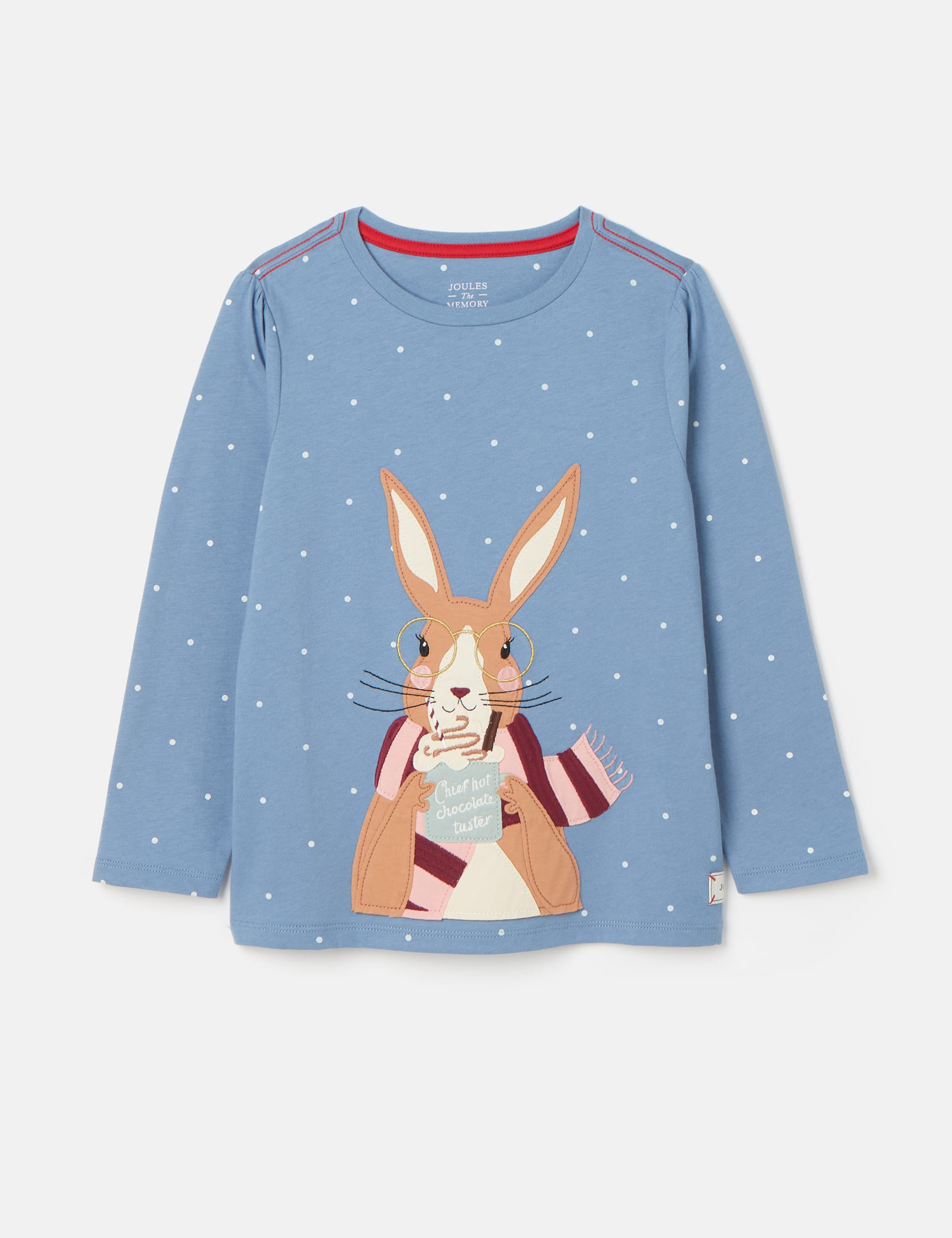 Joules Girls Pure Cotton Spotted Hare Applique T-Shirt (2-9 Yrs) - 4 - Blue Mix, Blue Mix