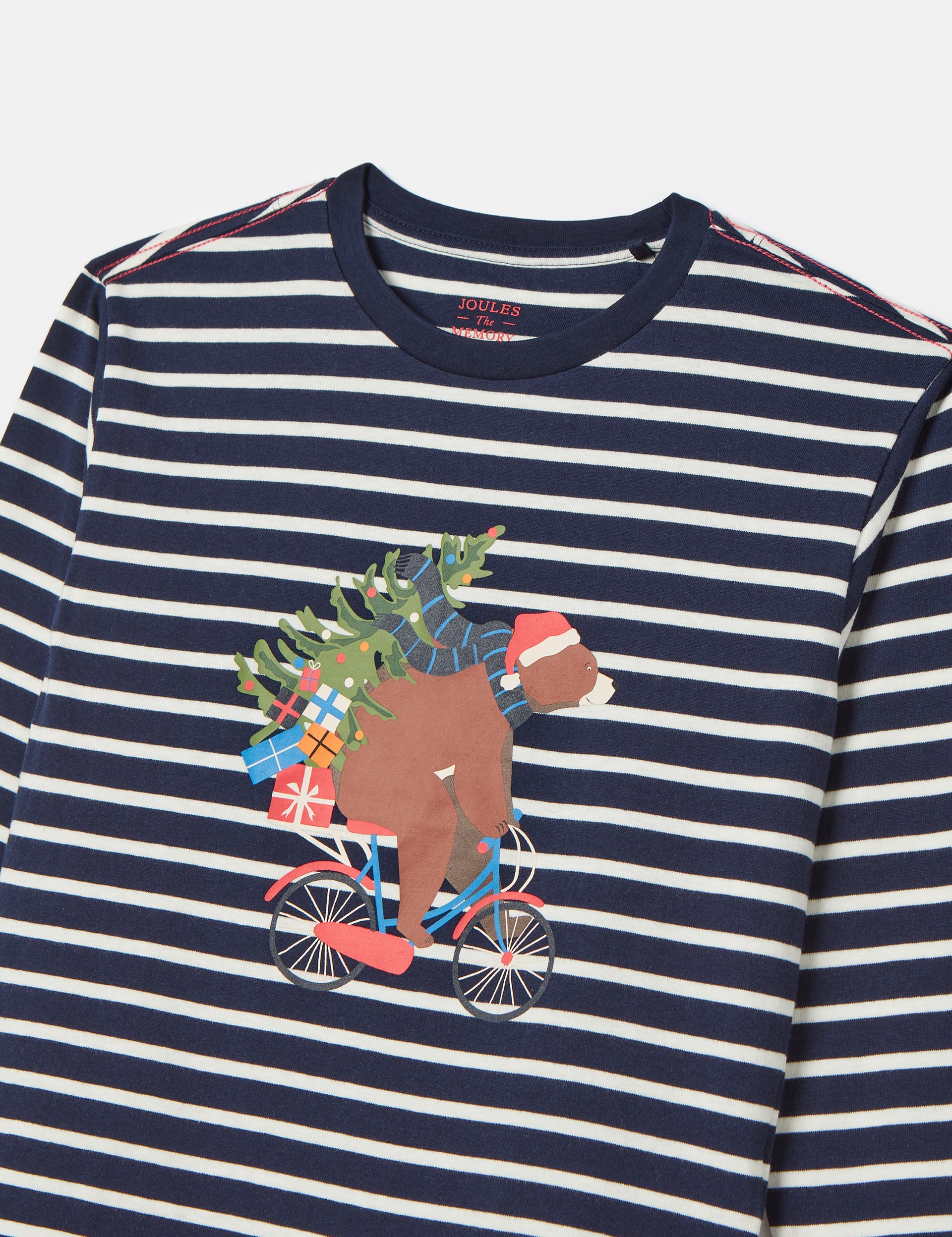 Joules Boys Pure Cotton Striped Christmas Bear Top (2-10 Yrs) - 3y - Navy Mix, Navy Mix