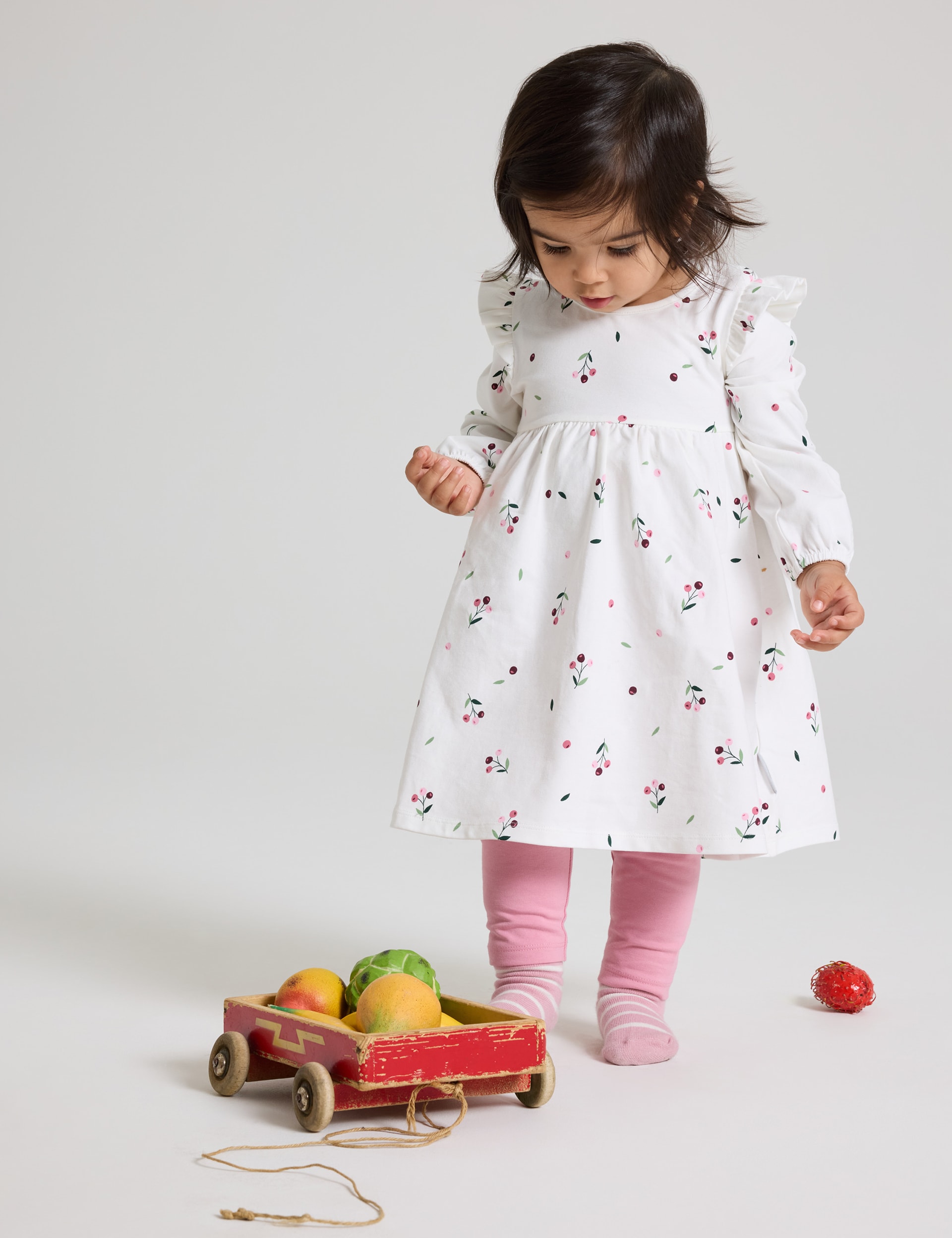 Polarn O. Pyret Girls Cotton Rich Floral Dress (1-12 Mths) - 9-12M - White Mix, White Mix