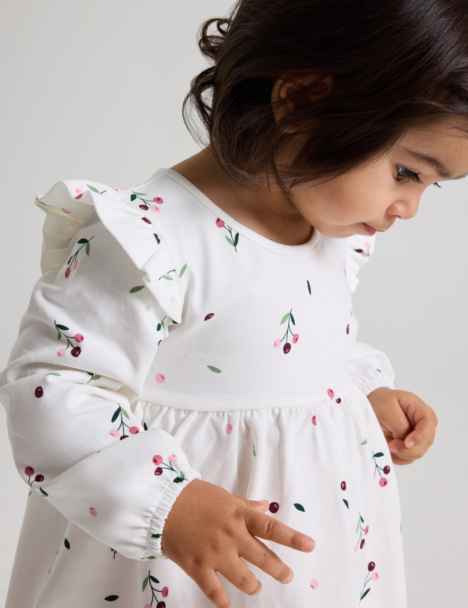 Polarn O. Pyret Girls Cotton Rich Floral Dress (1-12 Mths) - 6-9 M - White Mix, White Mix