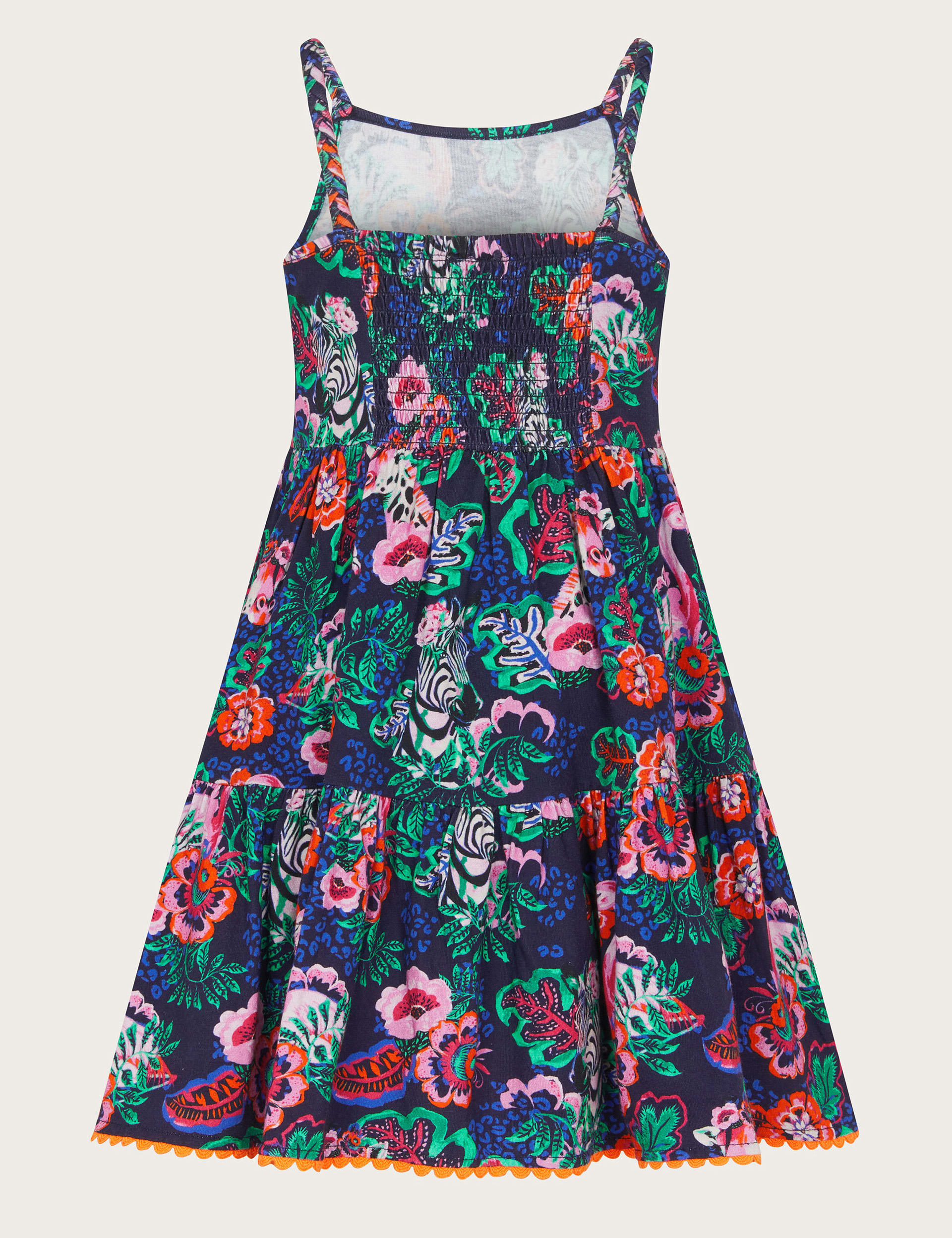 Monsoon Girls Pure Cotton Floral Dress (2-13 Yrs) - 5-6 Y - Navy Mix, Navy Mix