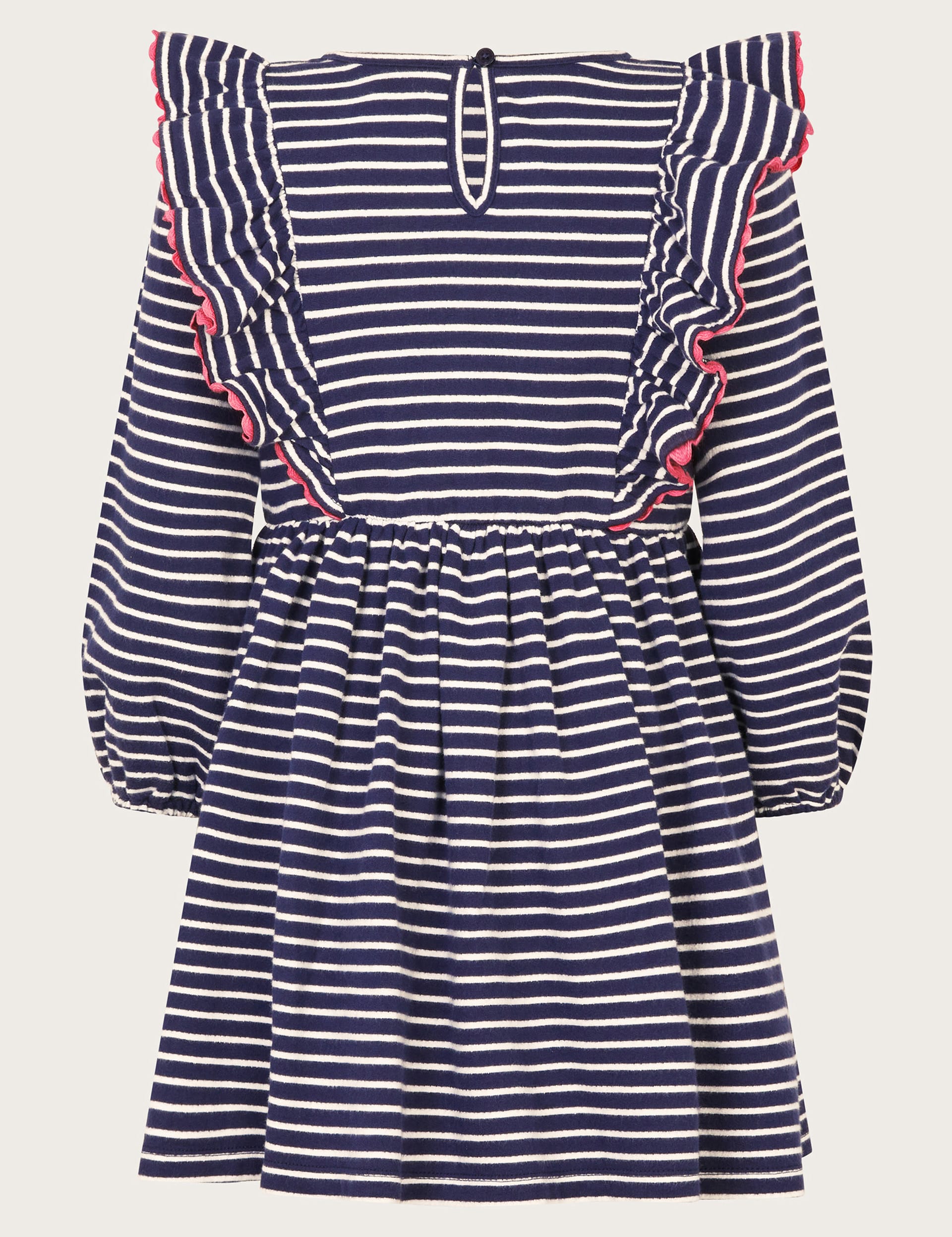 Monsoon Girls Jersey Striped Embroidered Dress (2-13 Yrs) - 5-6 Y - Navy Mix, Navy Mix