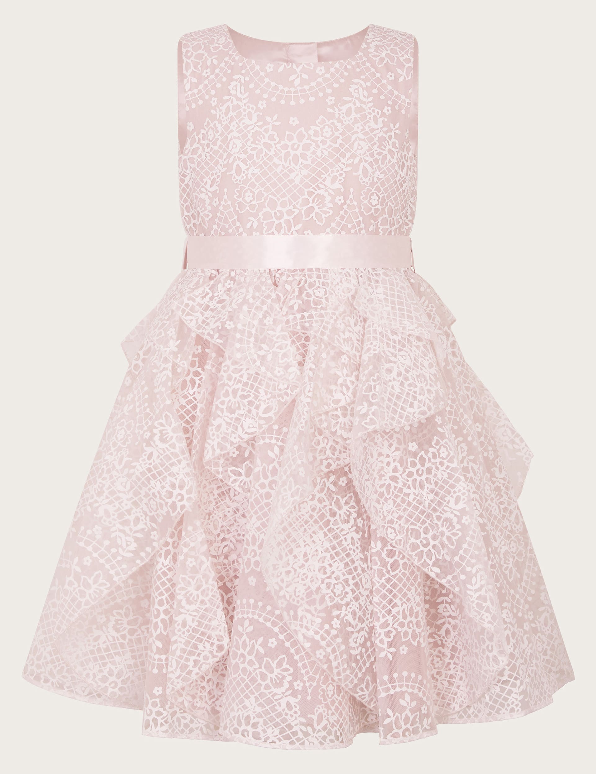 Monsoon Girls Lace Print Dress (3-15 Yrs) - 9y - Pink, Pink