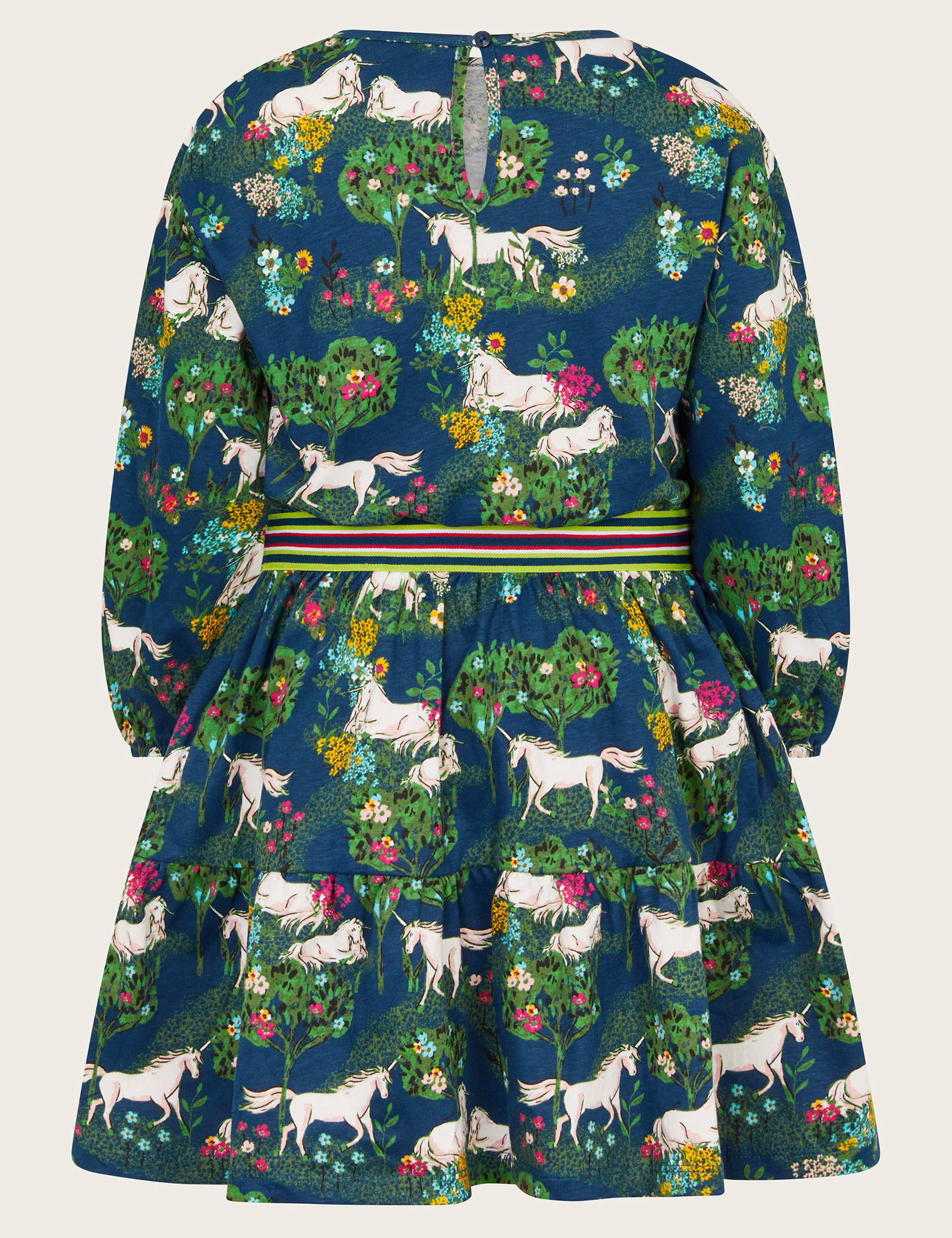 Monsoon Girls Pure Cotton Unicorn Dress (3-13 Yrs) - 5-6 Y - Navy Mix, Navy Mix