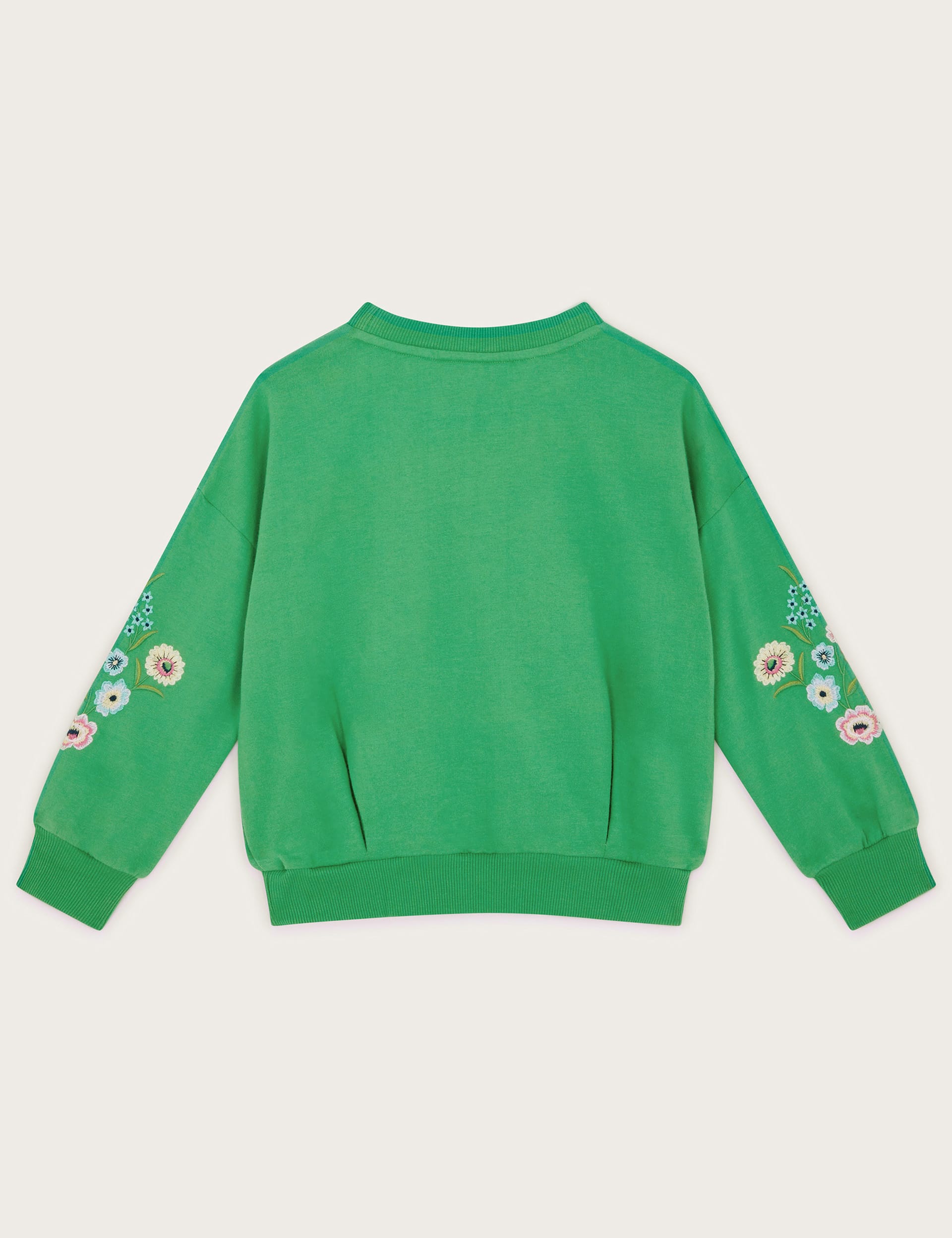 Monsoon Girls Pure Cotton Floral Sweatshirt (3-13 Yrs) - 11-12 - Green Mix, Green Mix