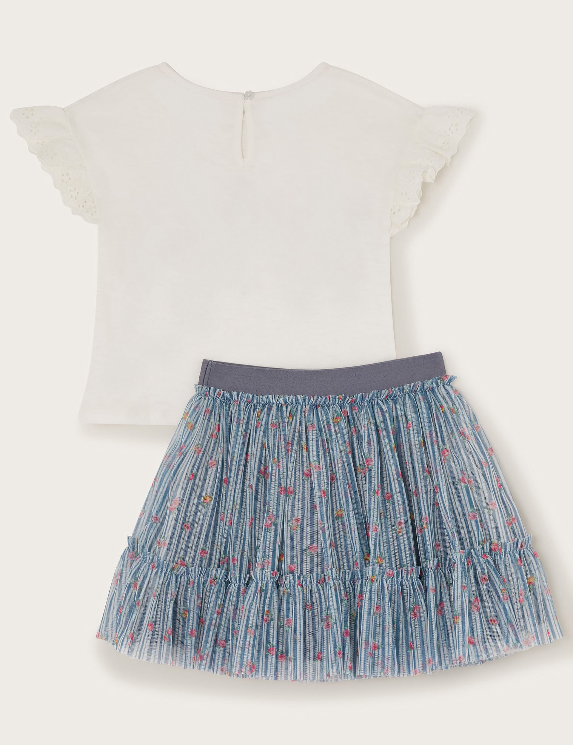 Monsoon Girls Tulle Floral Skirt & T-Shirt Set (3-13 Yrs) - 7-8 Y - Blue Mix, Blue Mix