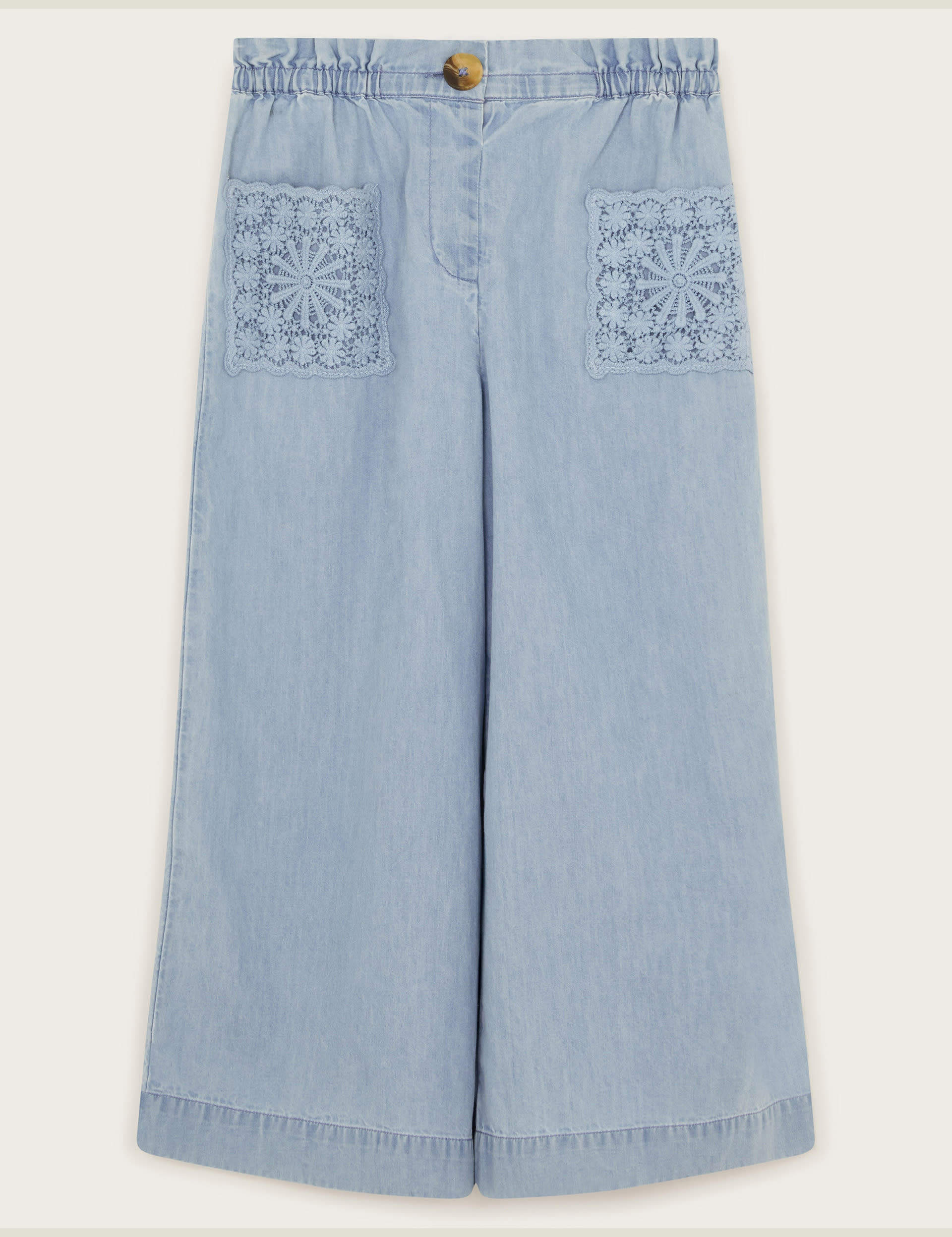 Monsoon Girls Pure Cotton Chambray Wide Leg Trousers (3-13 Yrs) - 4y - Blue Mix, Blue Mix