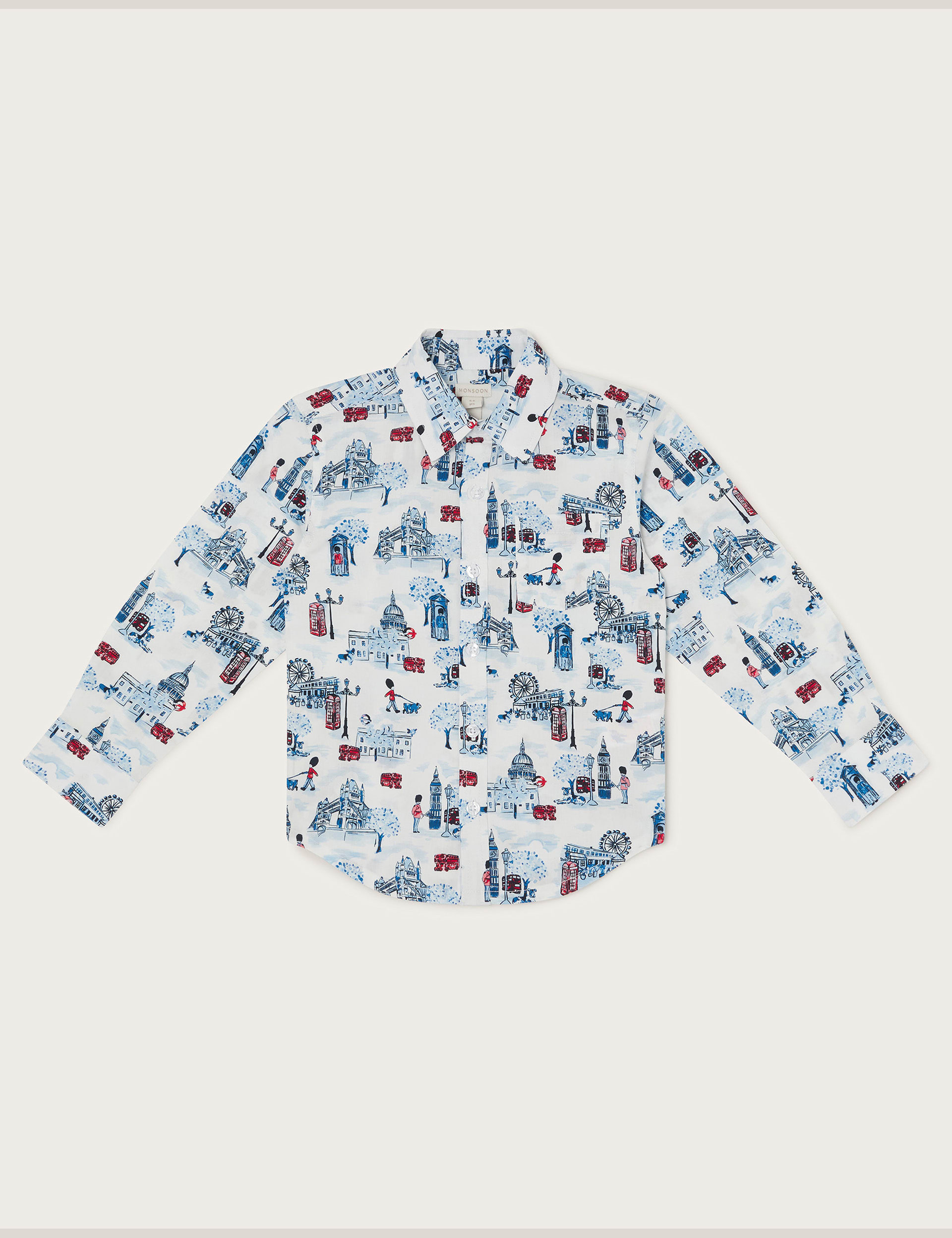 Monsoon Boys Pure Cotton London Print Shirt (2-12 Yrs) - 2-3 Y - Ivory Mix, Ivory Mix