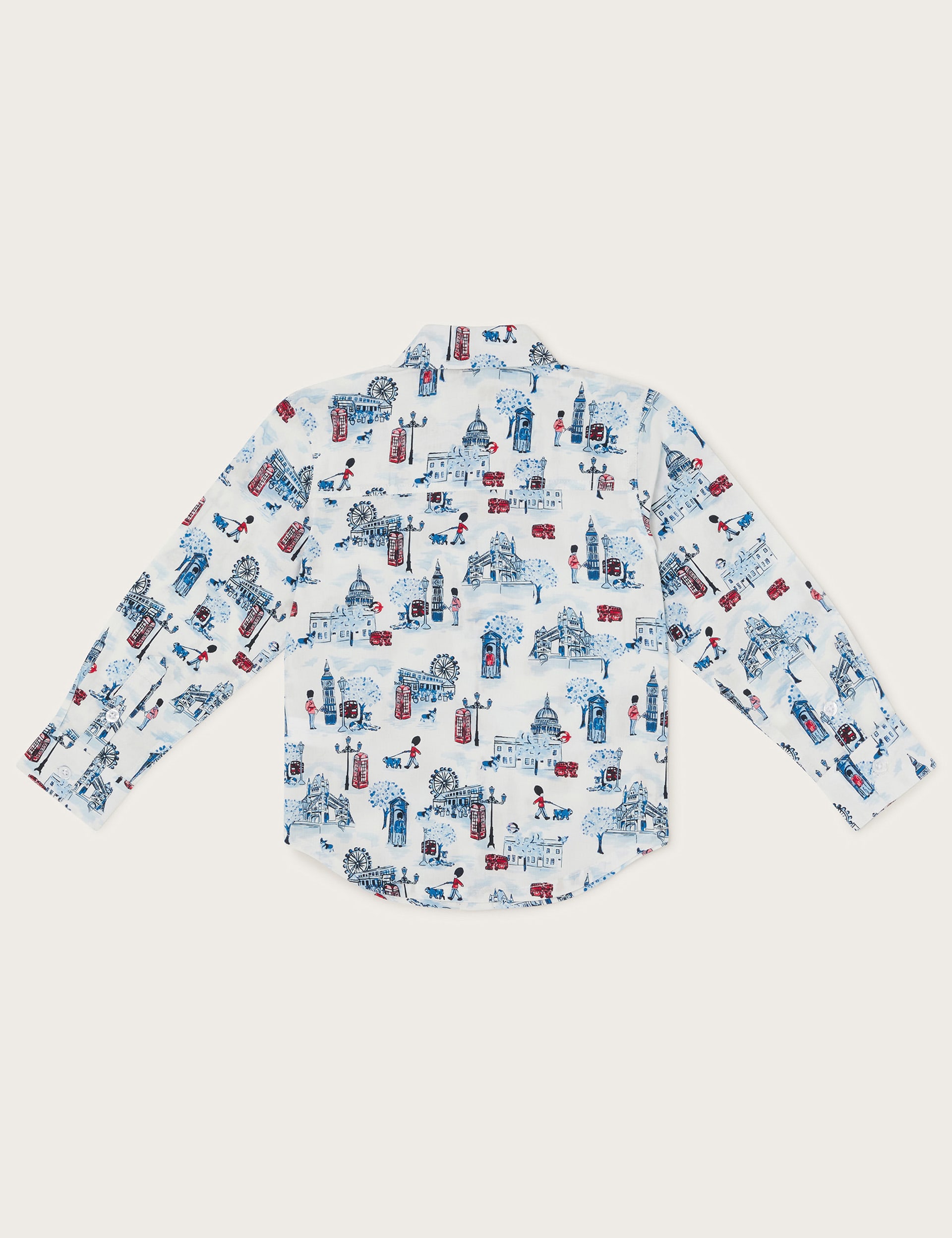 Monsoon Boys Pure Cotton London Print Shirt (2-12 Yrs) - 2-3 Y - Ivory Mix, Ivory Mix