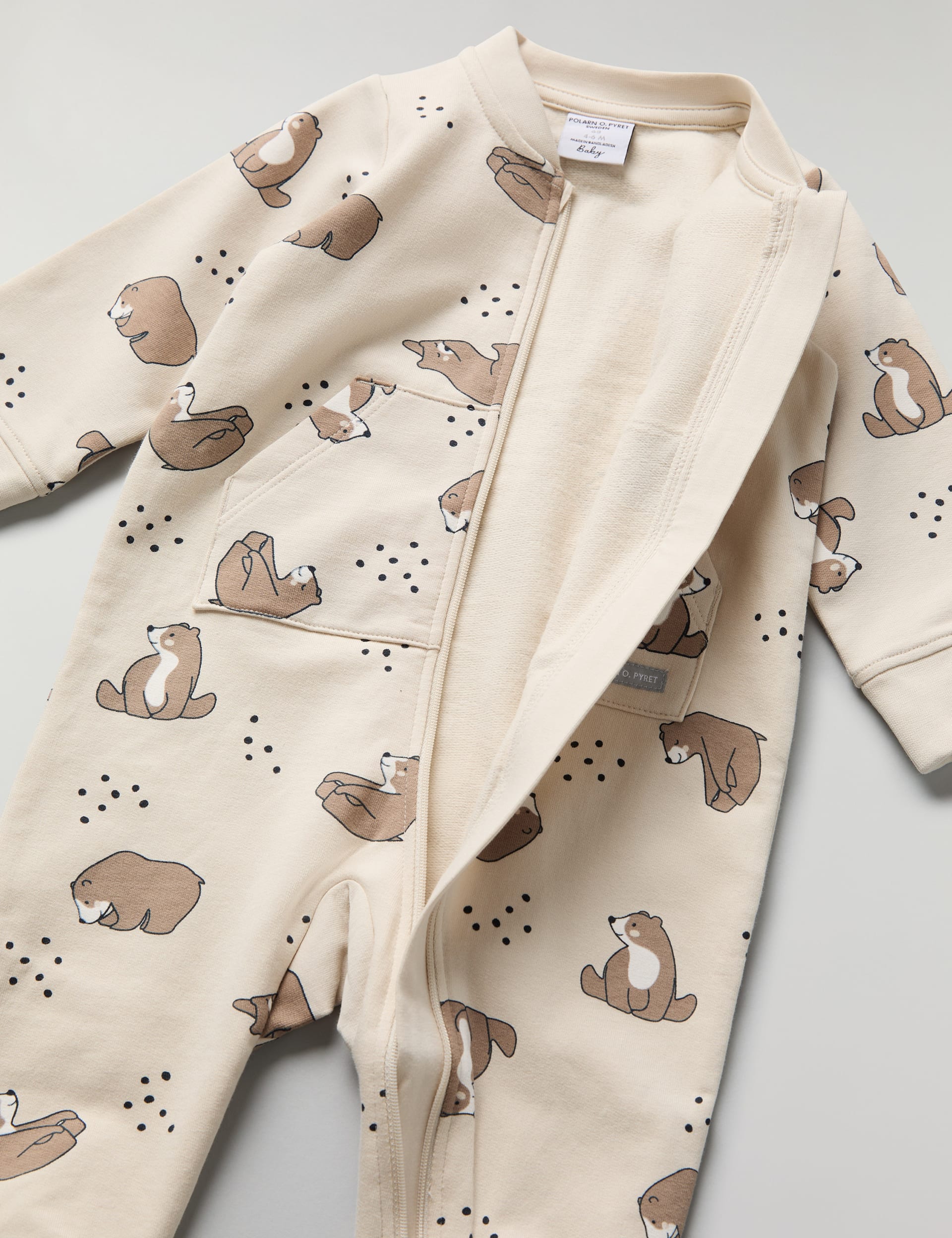 Polarn O. Pyret Cotton Rich Bear Print Romper - 9-12M - Beige Mix, Beige Mix