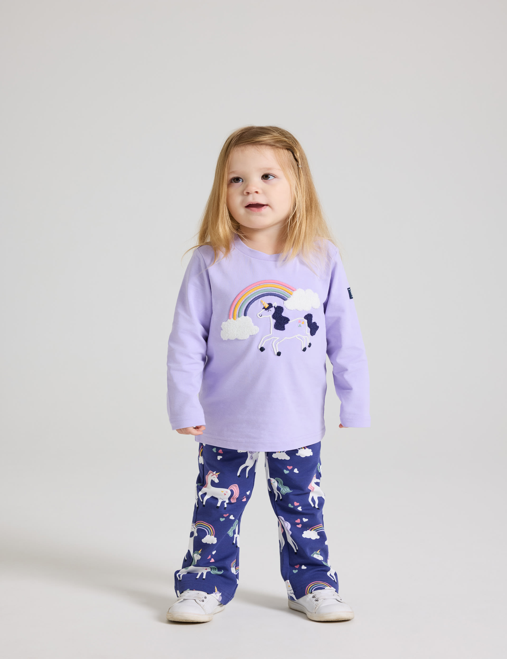 Polarn O. Pyret Girls Cotton Rich Unicorn Print Flared Trousers (1-7 Yrs) - 18-24 - Blue Mix, Blue M