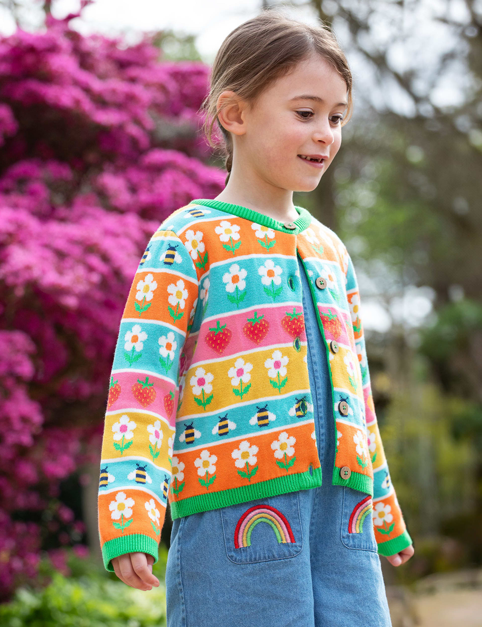 Frugi Girls Pure Cotton Fair Isle Cardigan (0-10 Yrs) - 7-8 Y - Multi, Multi