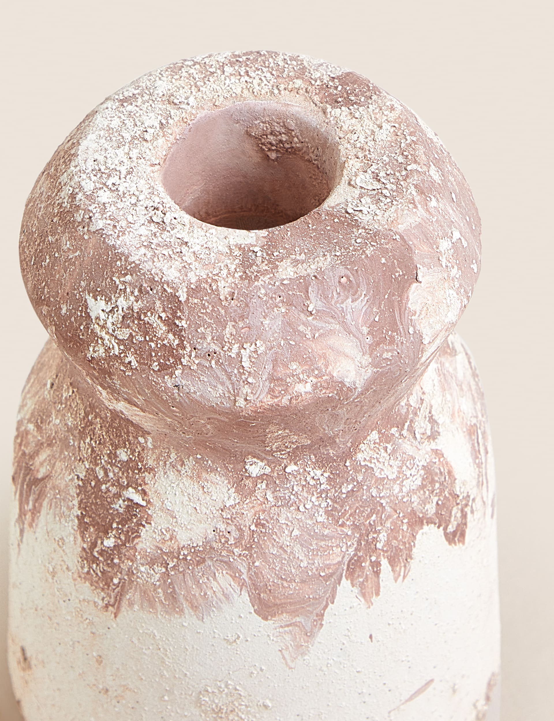 M&S X Fired Earth Textured Small Dinner Candle Holder - Blush, Blush