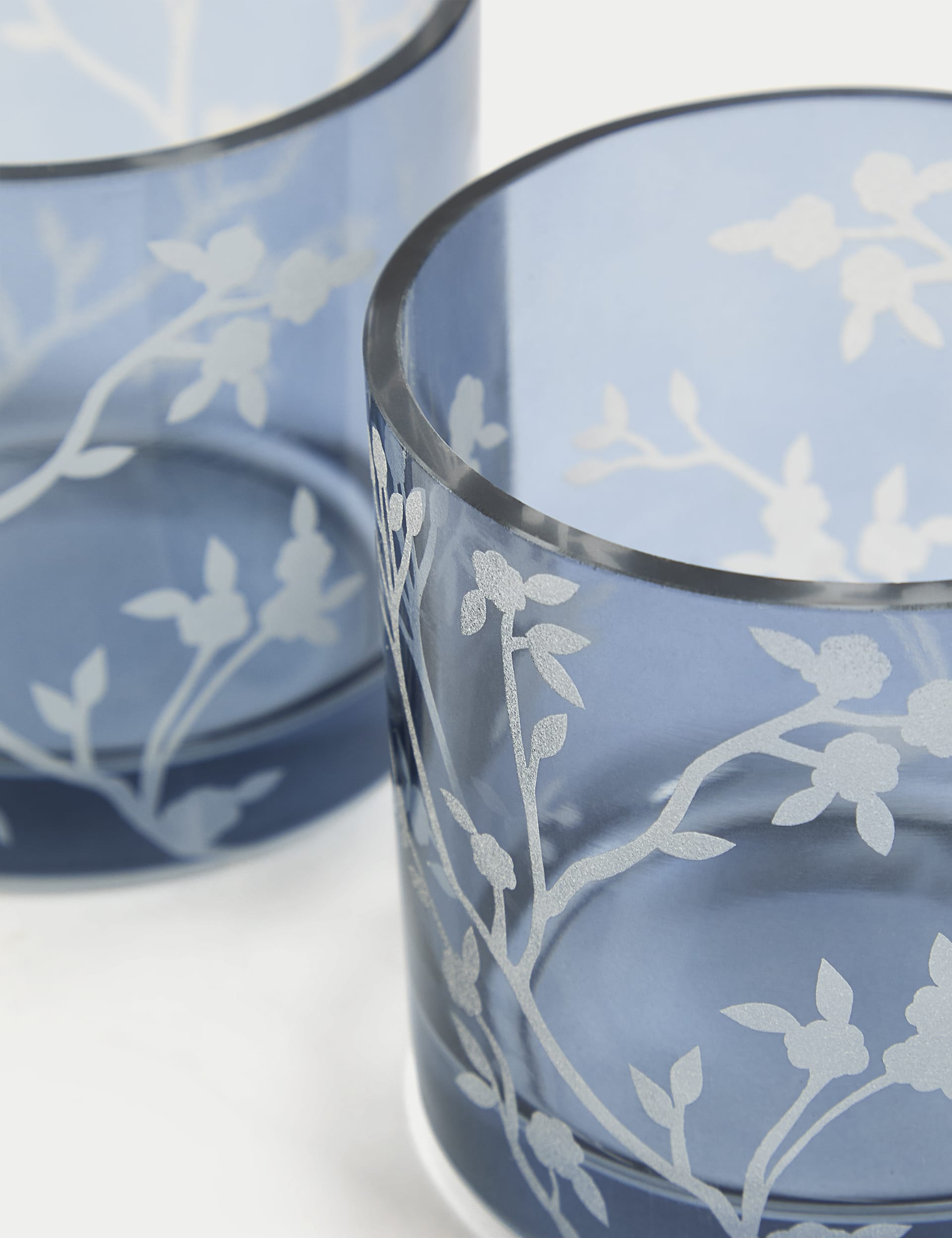 M&S Collection 2 Pack Cherry Blossom Glass Tealight Holders - Blue Mix, Blue Mix