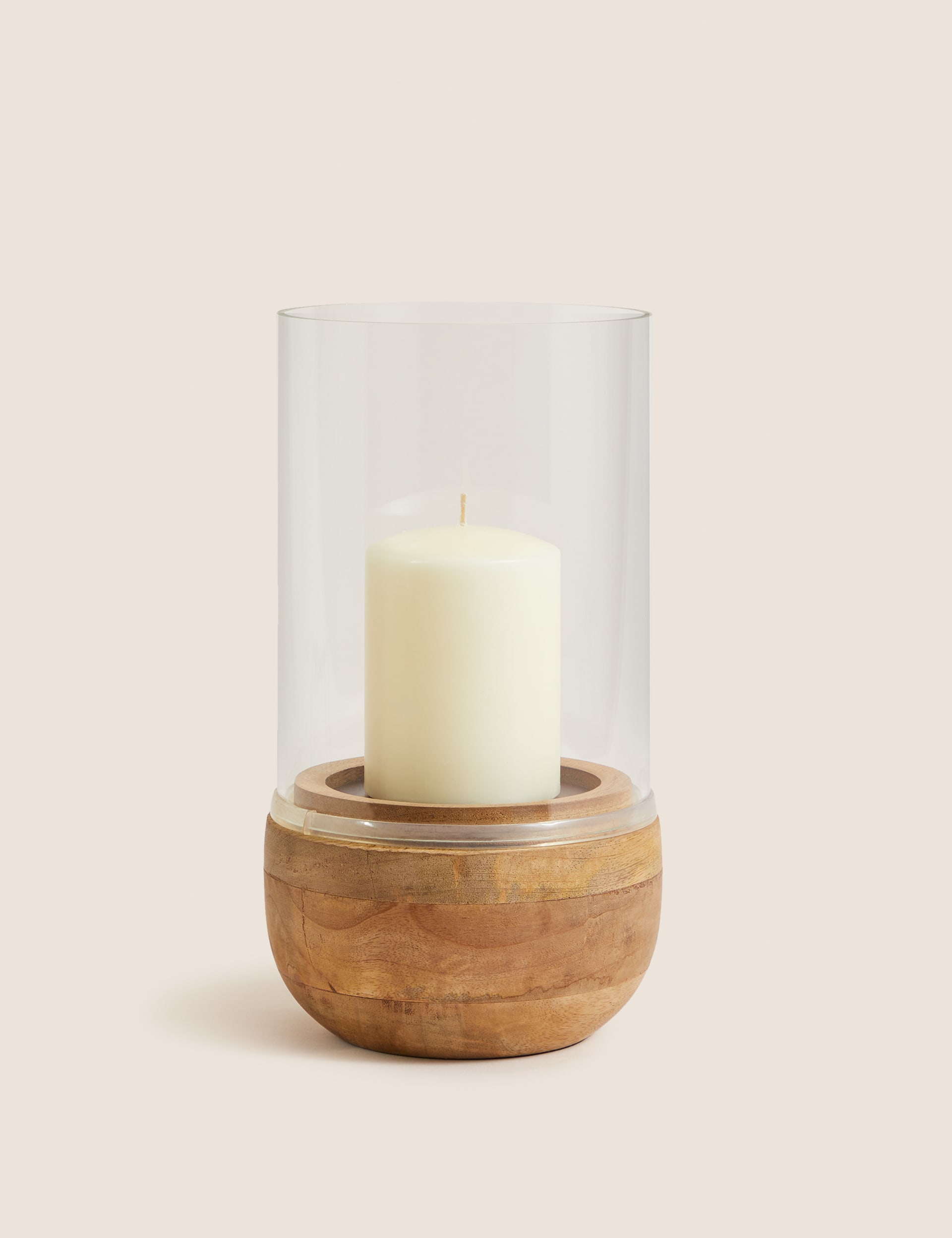 M&S Collection Wood and Glass Hurricane Lantern - Natural, Natural