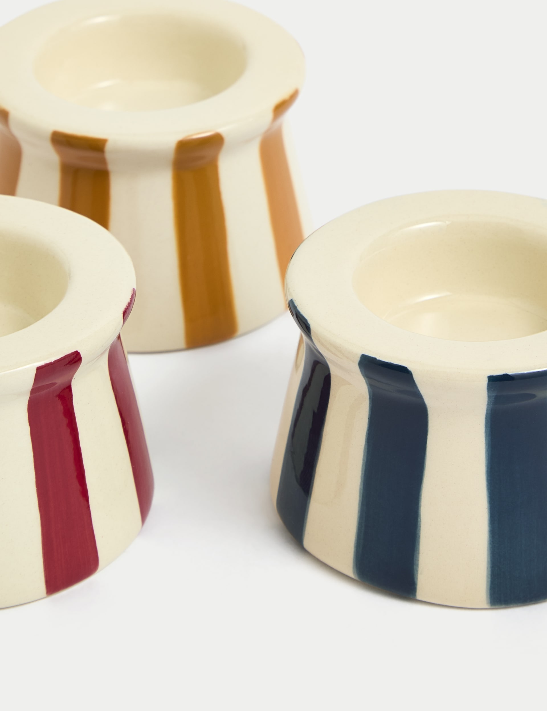 M&S Collection Set of 3 Striped Ceramic Tealight Holders - Multi, Multi