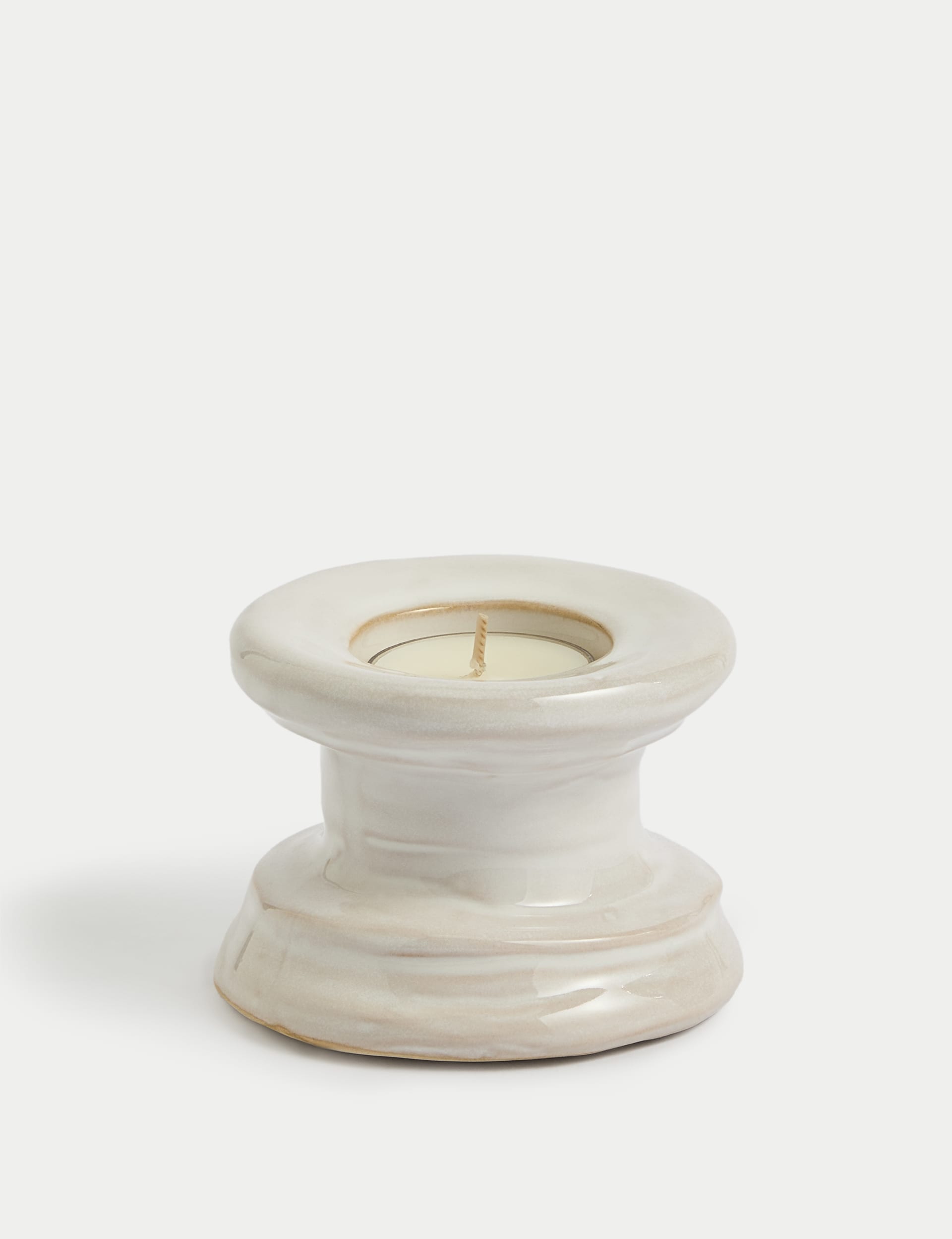 M&S Collection Ceramic Dinner Candle & Tealight Holder - White, White