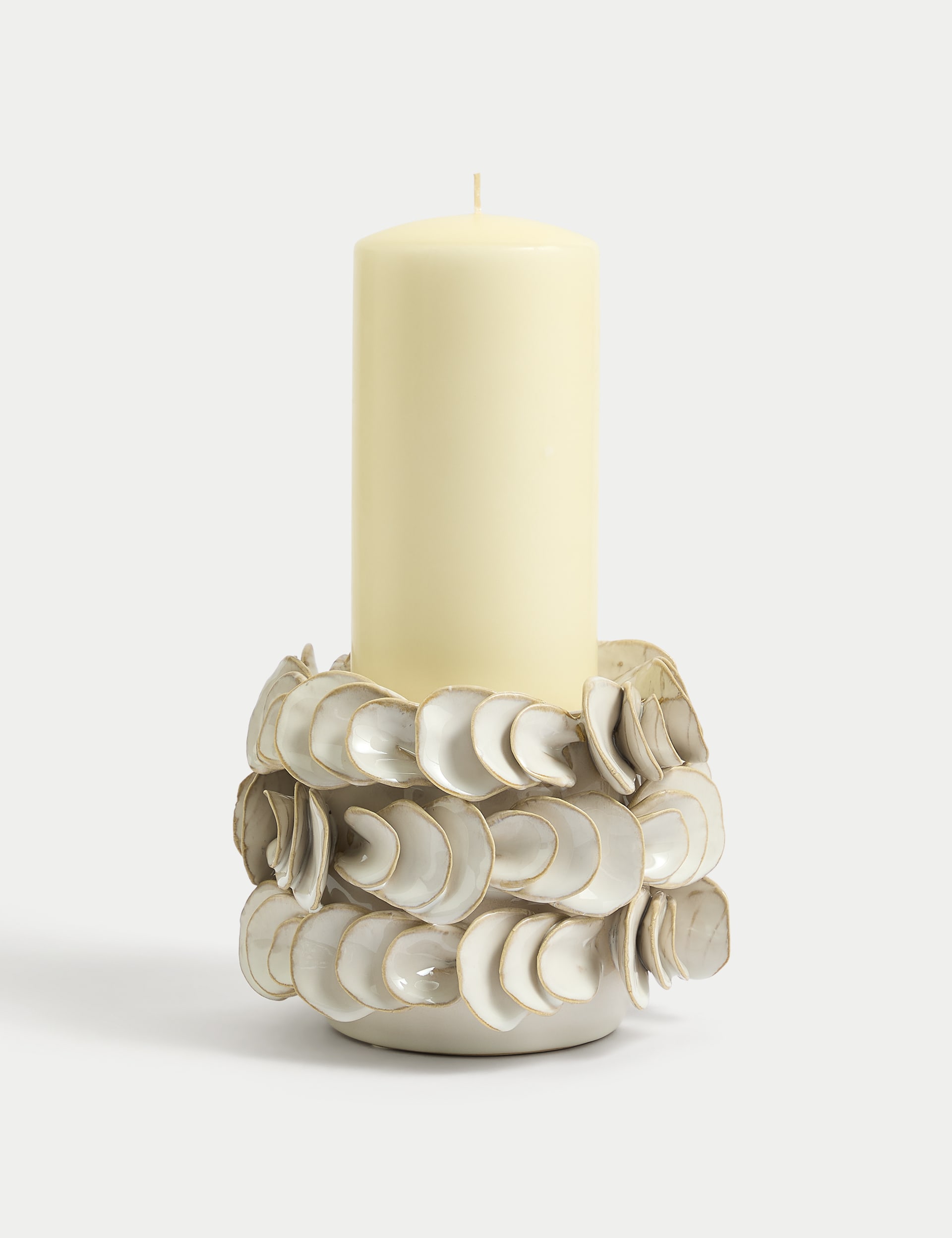 M&S Collection Petal Ceramic Pillar Candle Holder - White Mix, White Mix