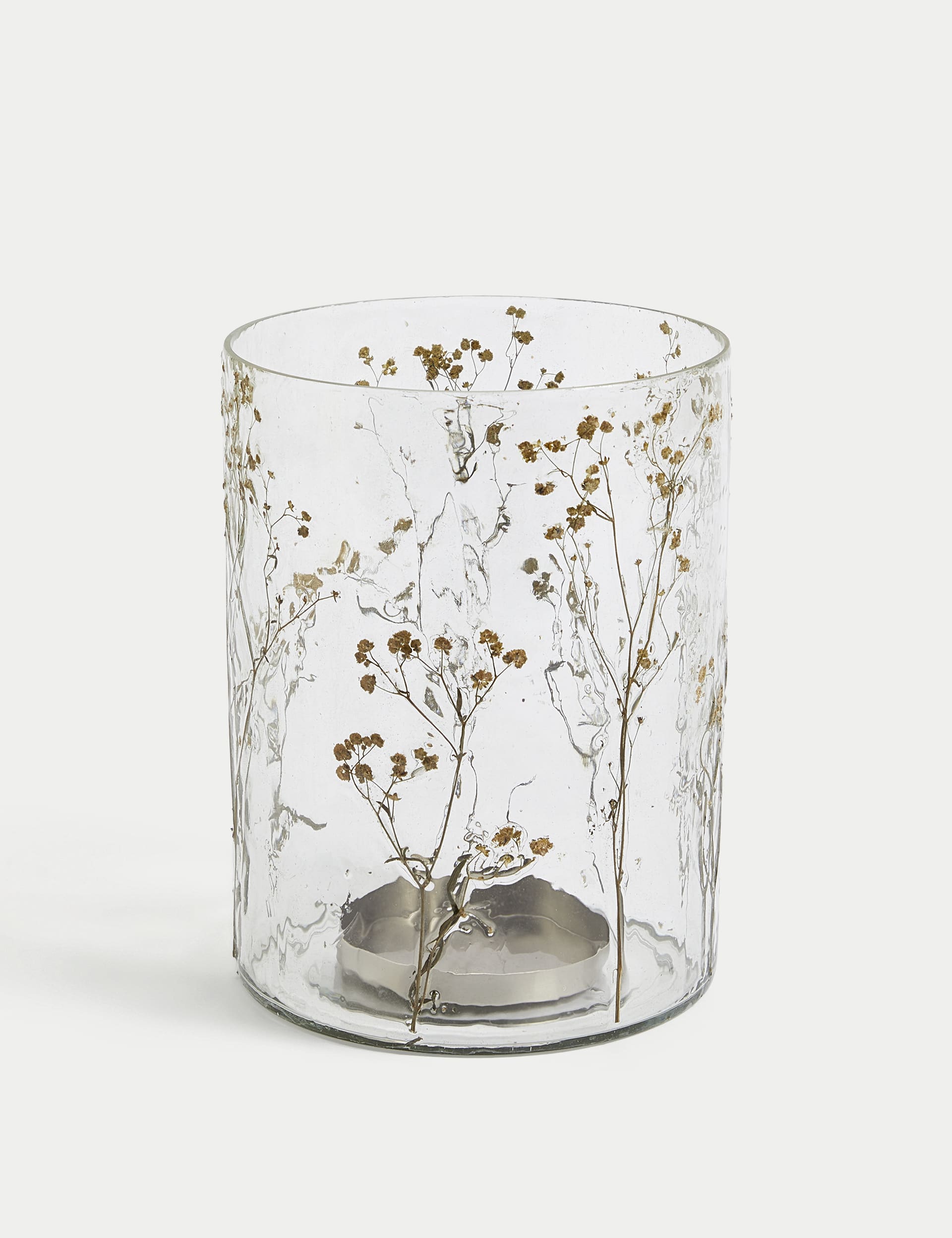 M&S Collection Pressed Flower Hurricane Candle Holder - Clear, Clear