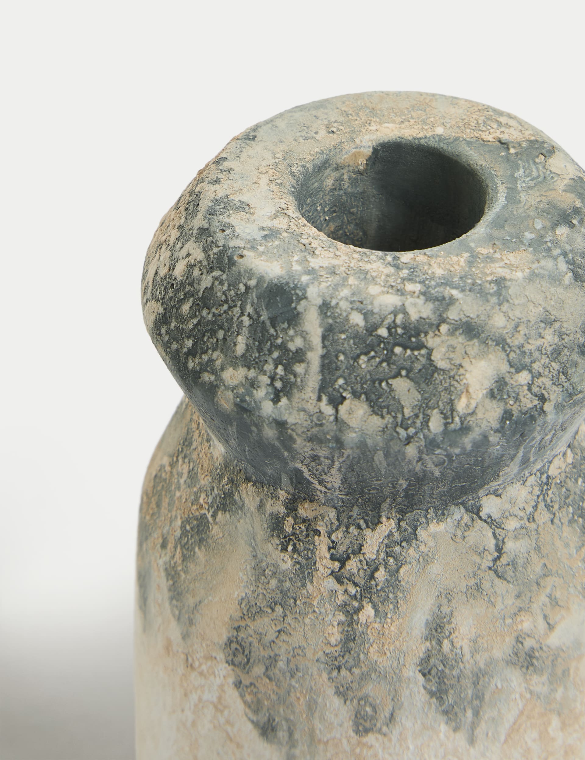 M&S X Fired Earth Concrete Dinner Candle Holder - Blue Mix, Blue Mix