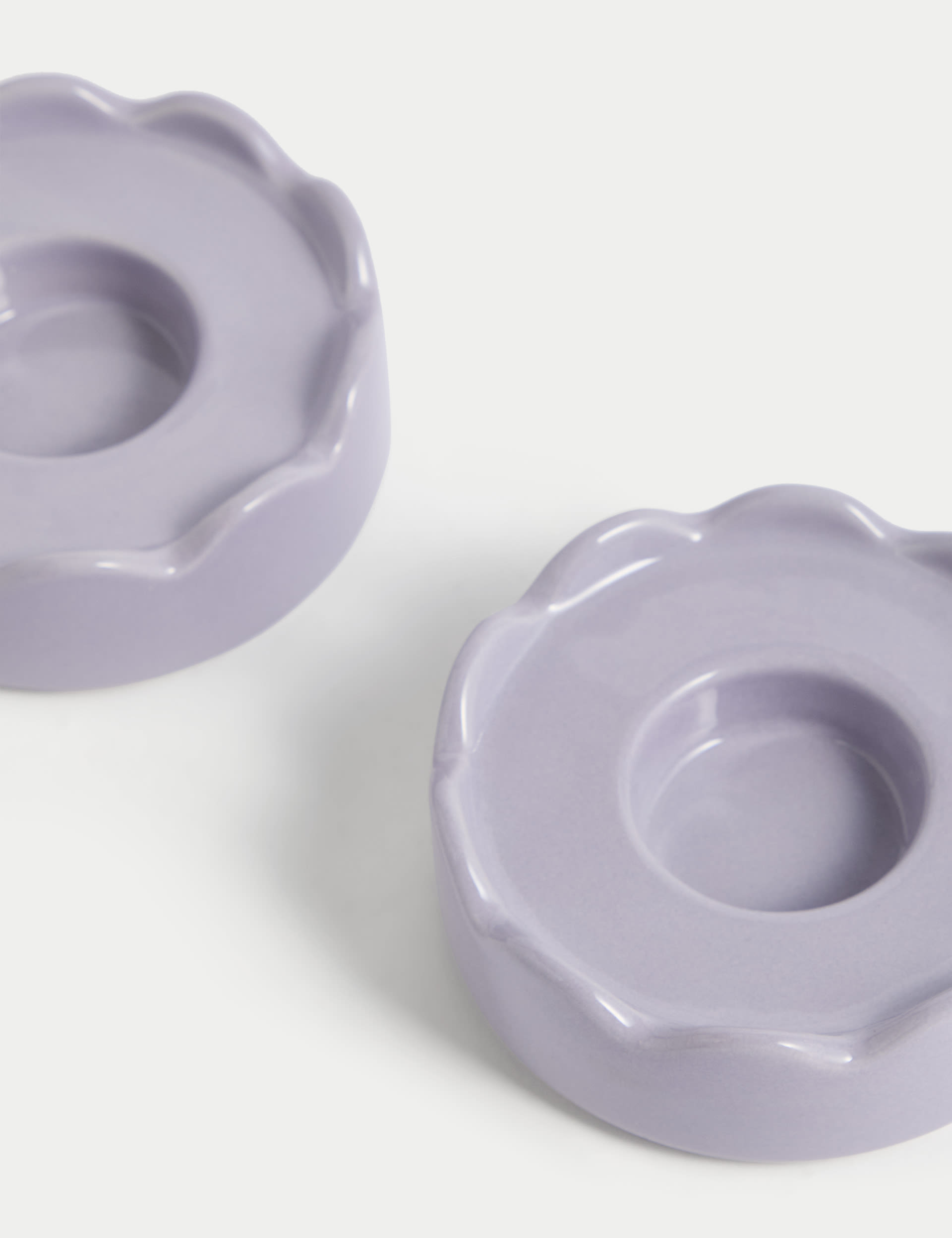 M&S Collection Set of 2 Scalloped Ceramic Tealight Holders - Lilac Shell, Lilac Shell,Blue