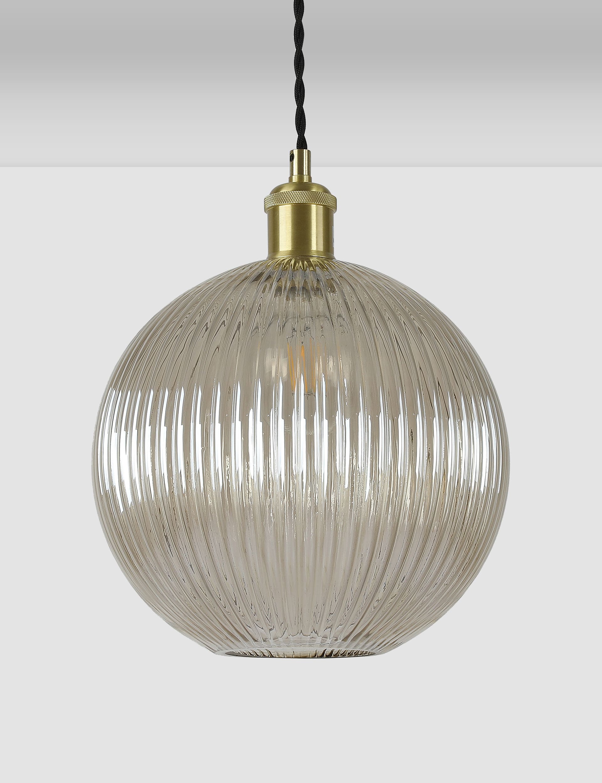 M&S Collection Ridged Glass Ceiling Lamp Shade - Champagne, Pea Green,Smoke,Champagne