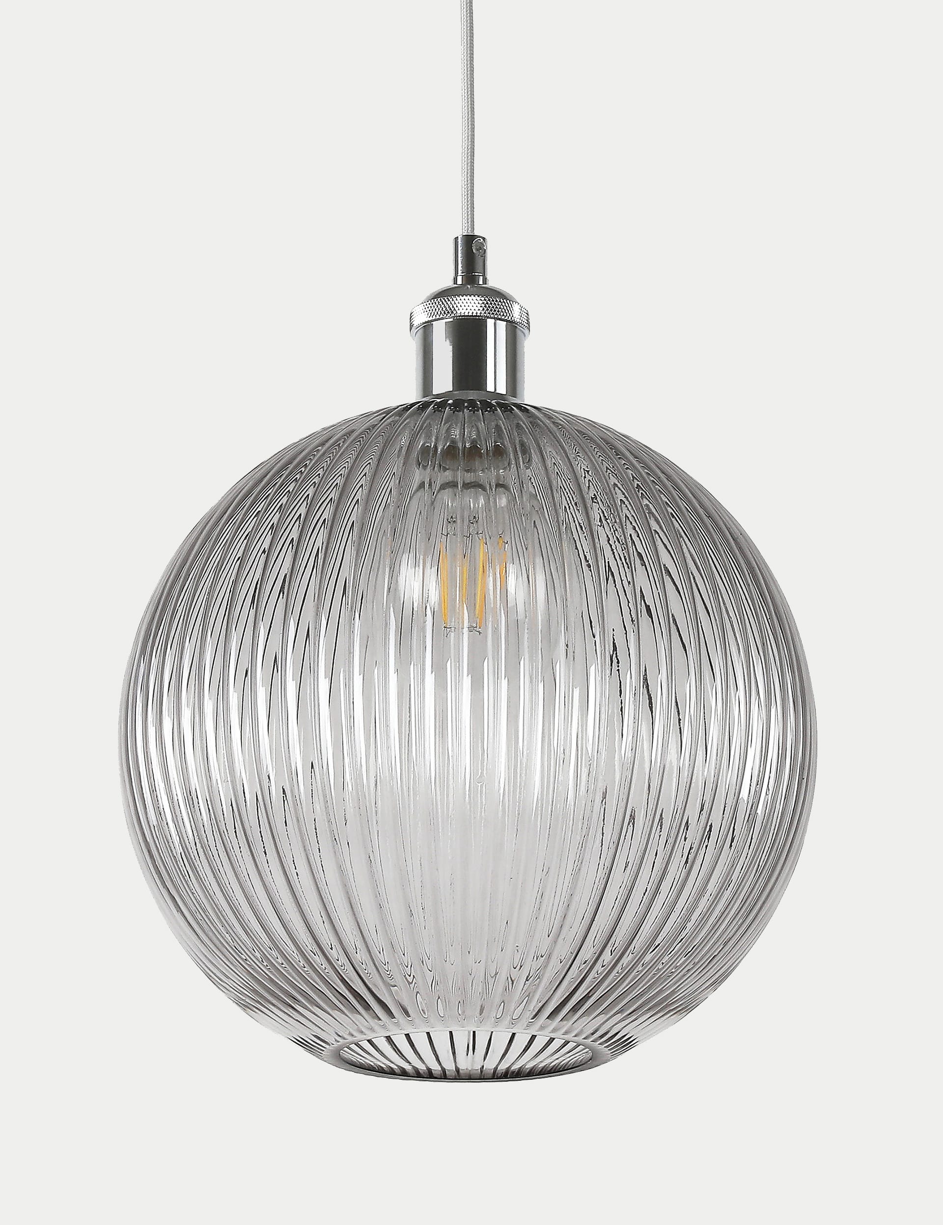 M&S Collection Ridged Glass Ceiling Lamp Shade - Smoke, Smoke,Champagne