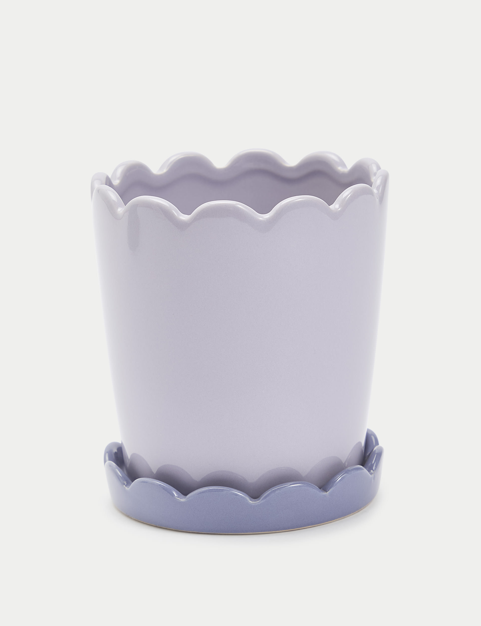 M&S Collection Scalloped Ceramic Planter with Tray - Lilac Shell, Lilac Shell