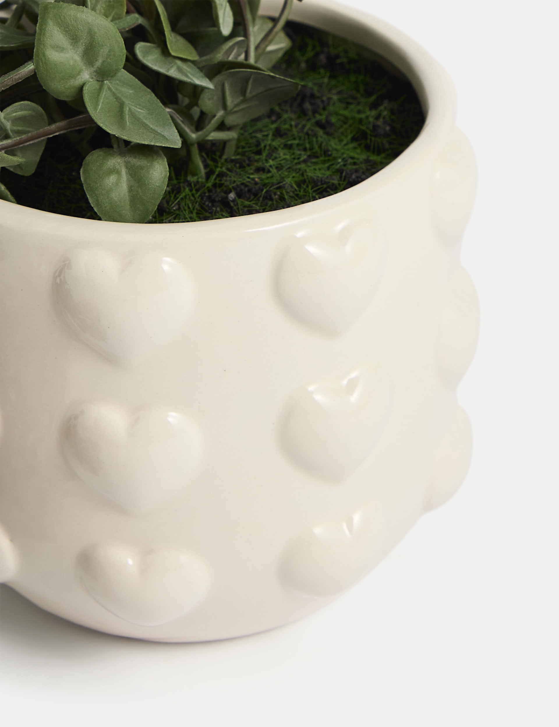 Moss & Sweetpea Artificial String of Hearts in Ceramic Pot - White, White