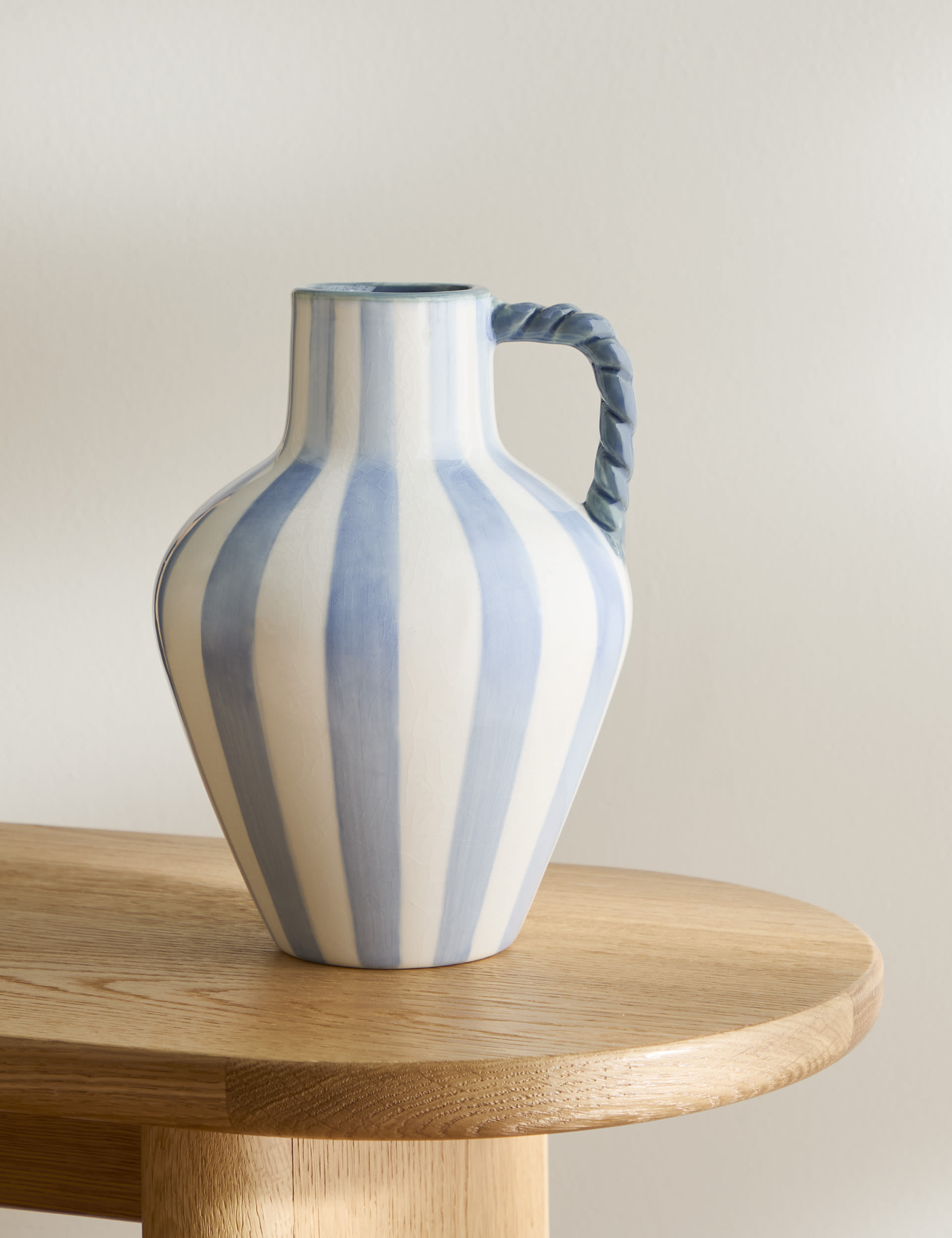 M&S Collection Striped Ceramic Jug Vase - Blue Mix, Blue Mix