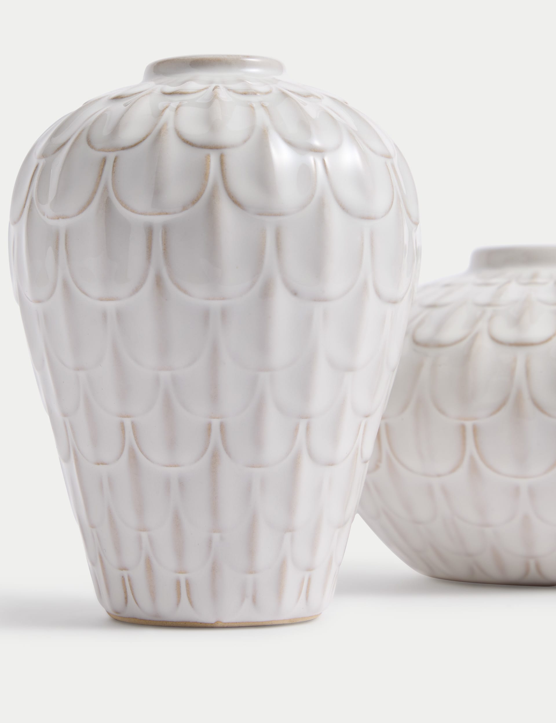 M&S Collection Set of 2 Mini Scallop Ceramic Vases - White, White