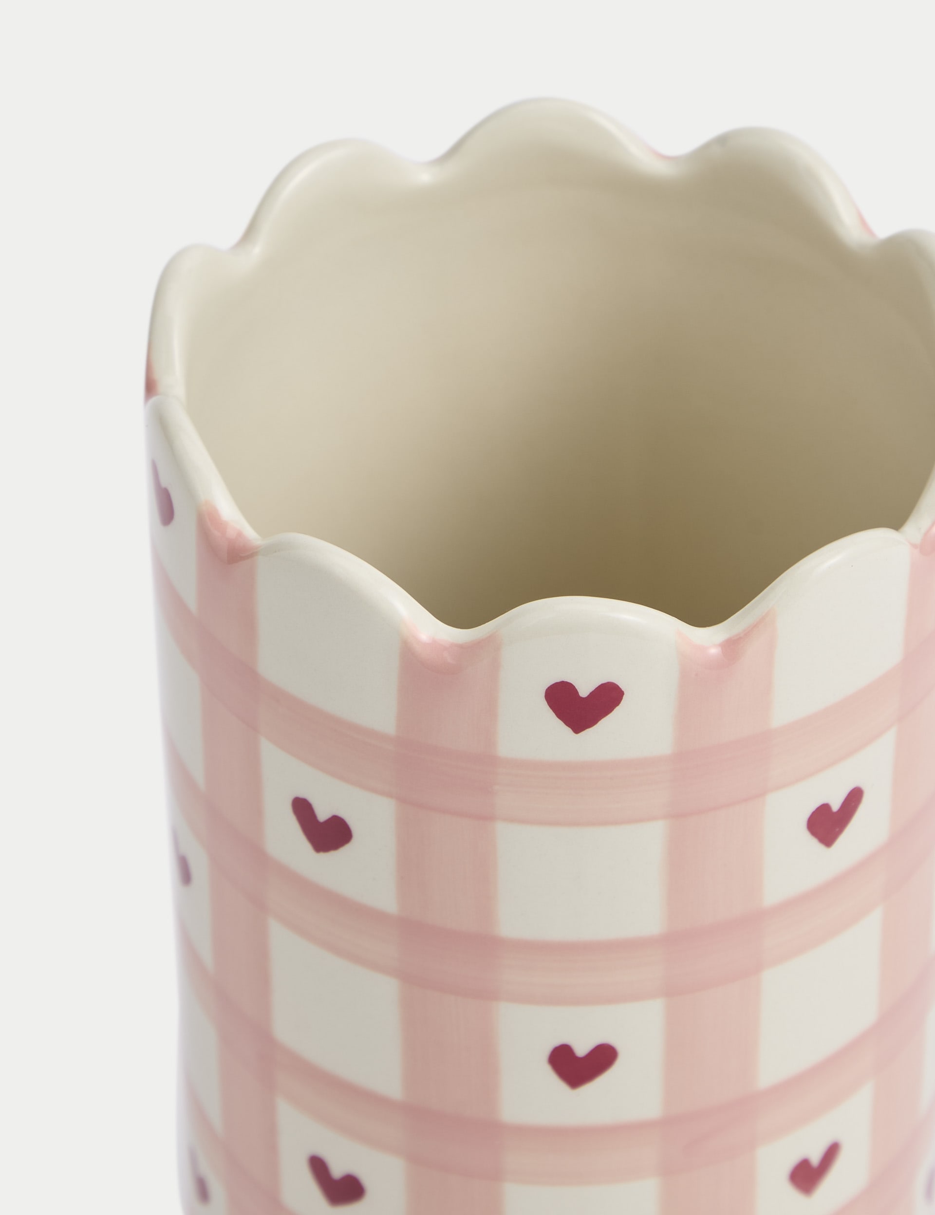 M&S Collection Chequerboard Heart Ceramic Cylinder Vase - Pink, Pink