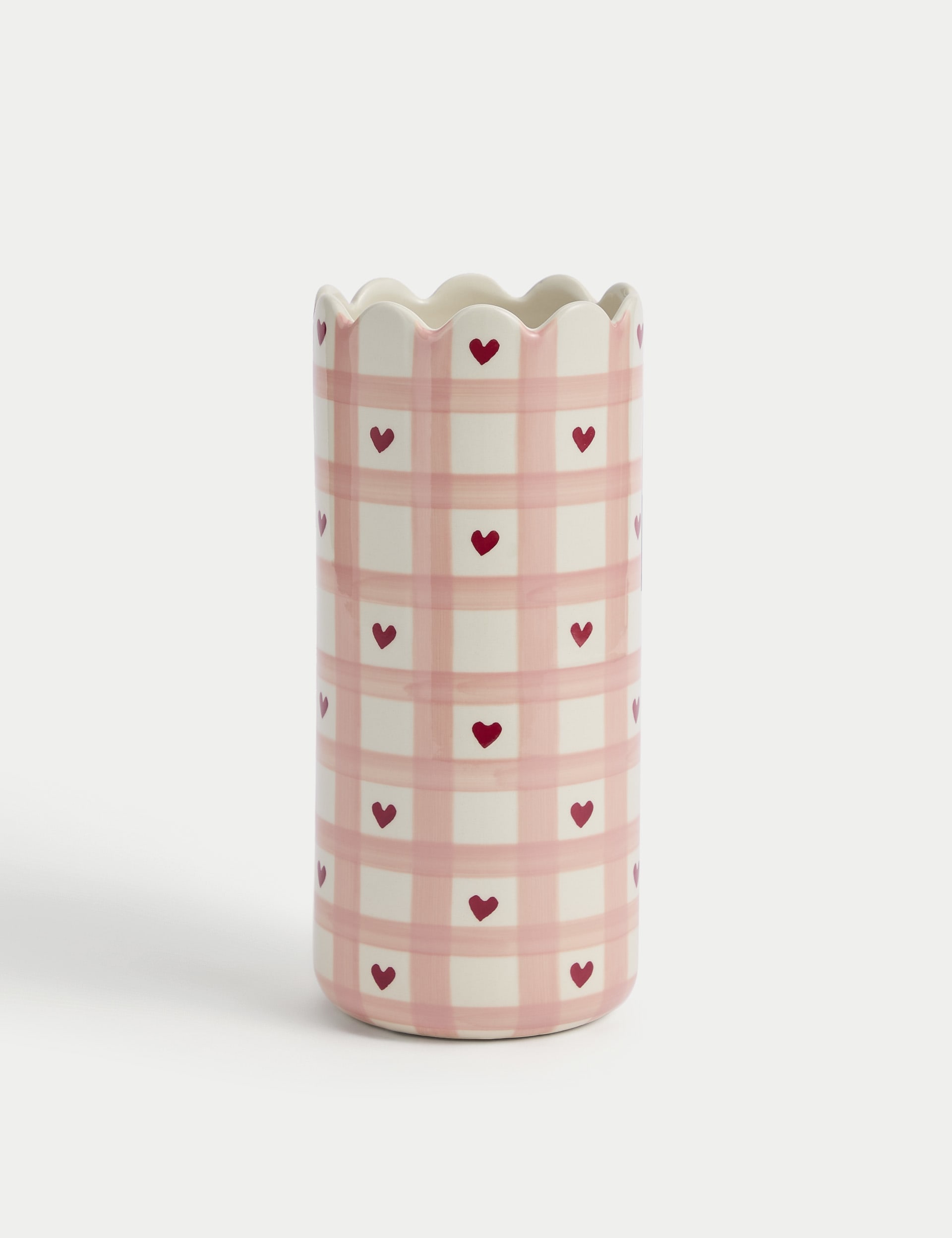 M&S Collection Chequerboard Heart Ceramic Cylinder Vase - Pink, Pink