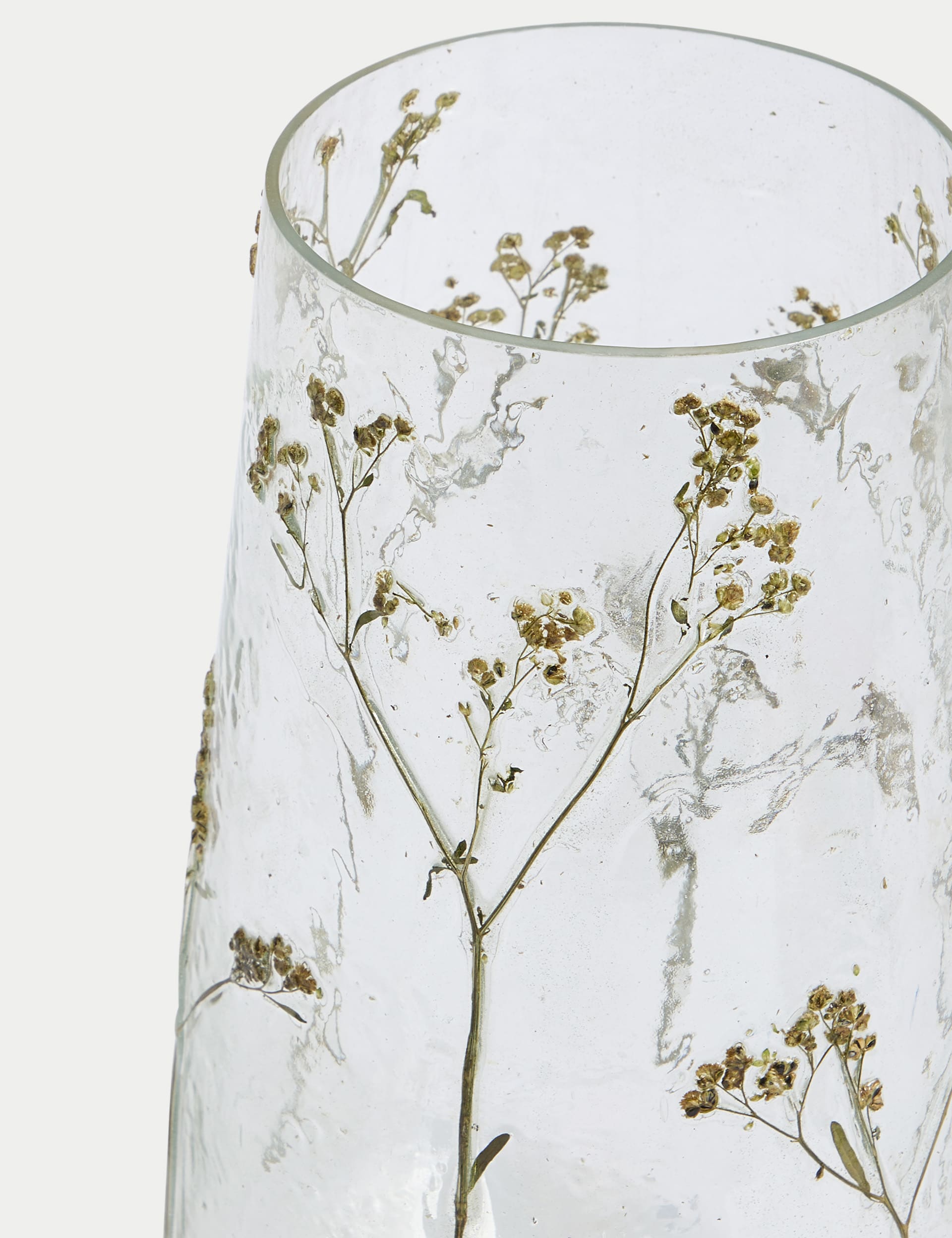 M&S Collection Pressed Flower Glass Vase - Clear, Clear