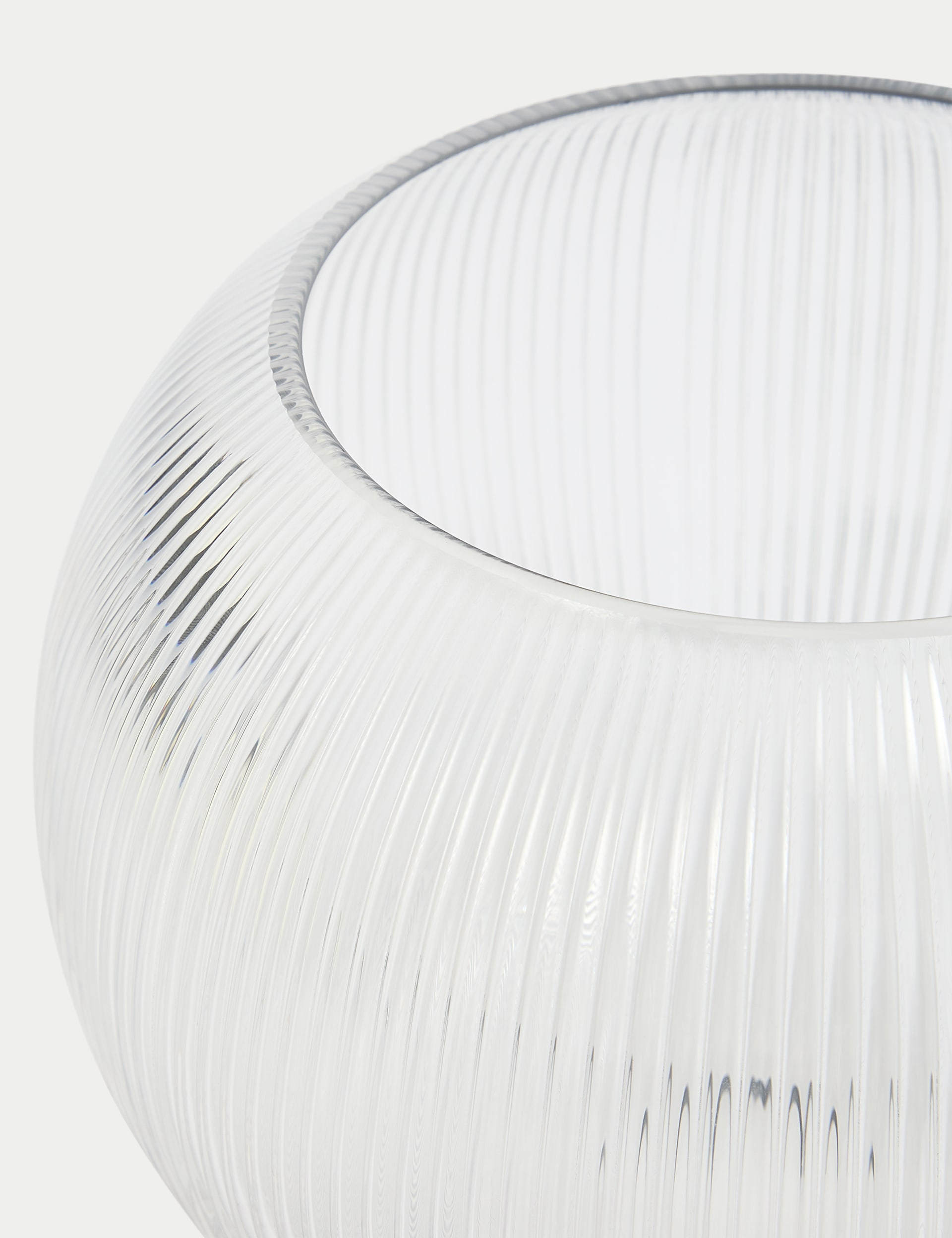 M&S Collection Ridged Glass Fishbowl Vase - Clear, Clear