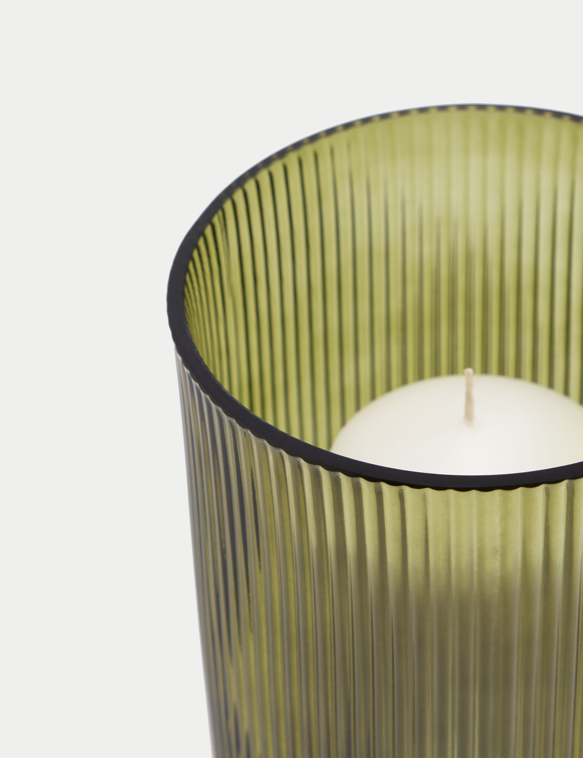 M&S Collection Ridged Glass Hurricane Candle Holder - Green, Green