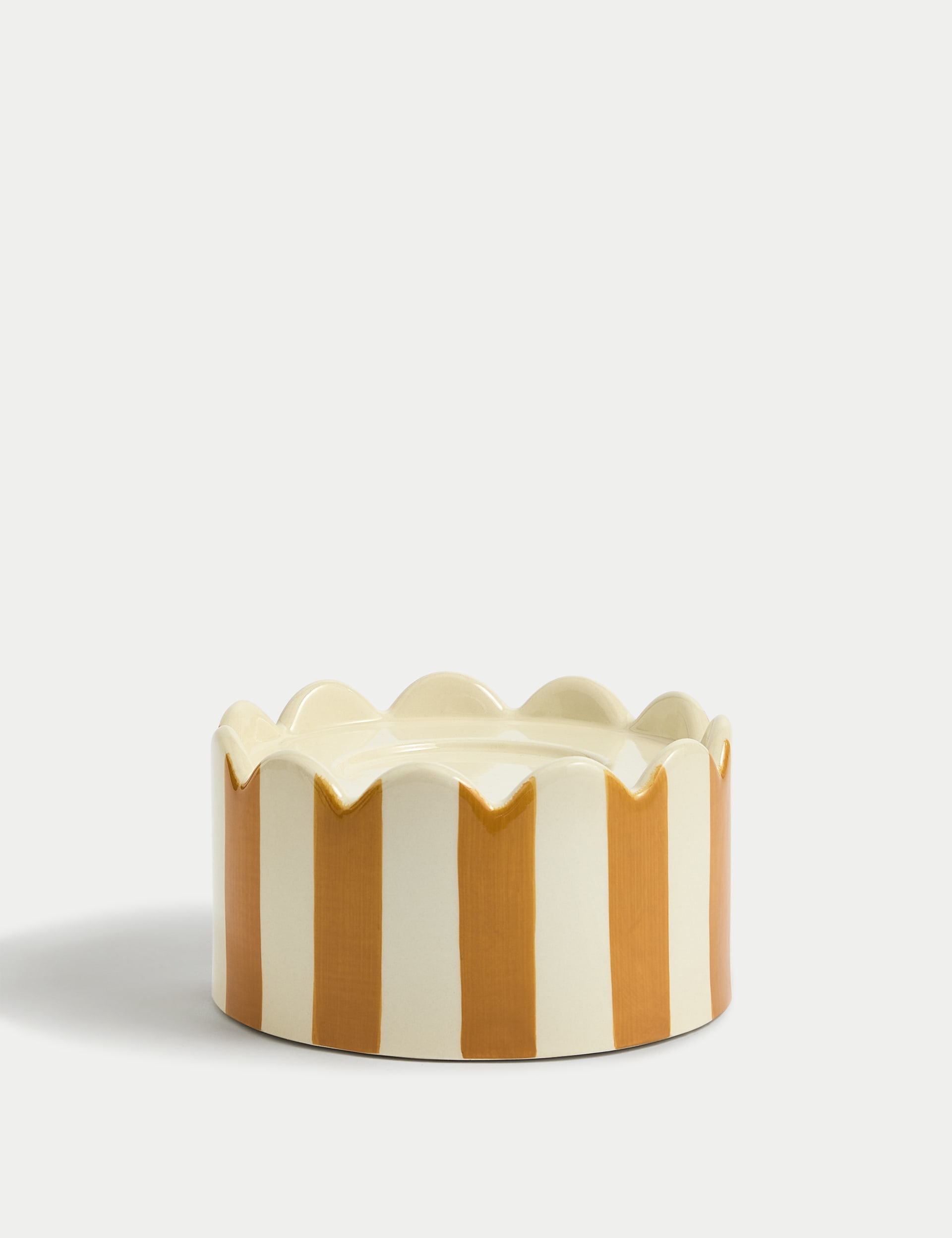 M&S Collection Striped Ceramic Hurricane Candle Holder - Ochre, Ochre