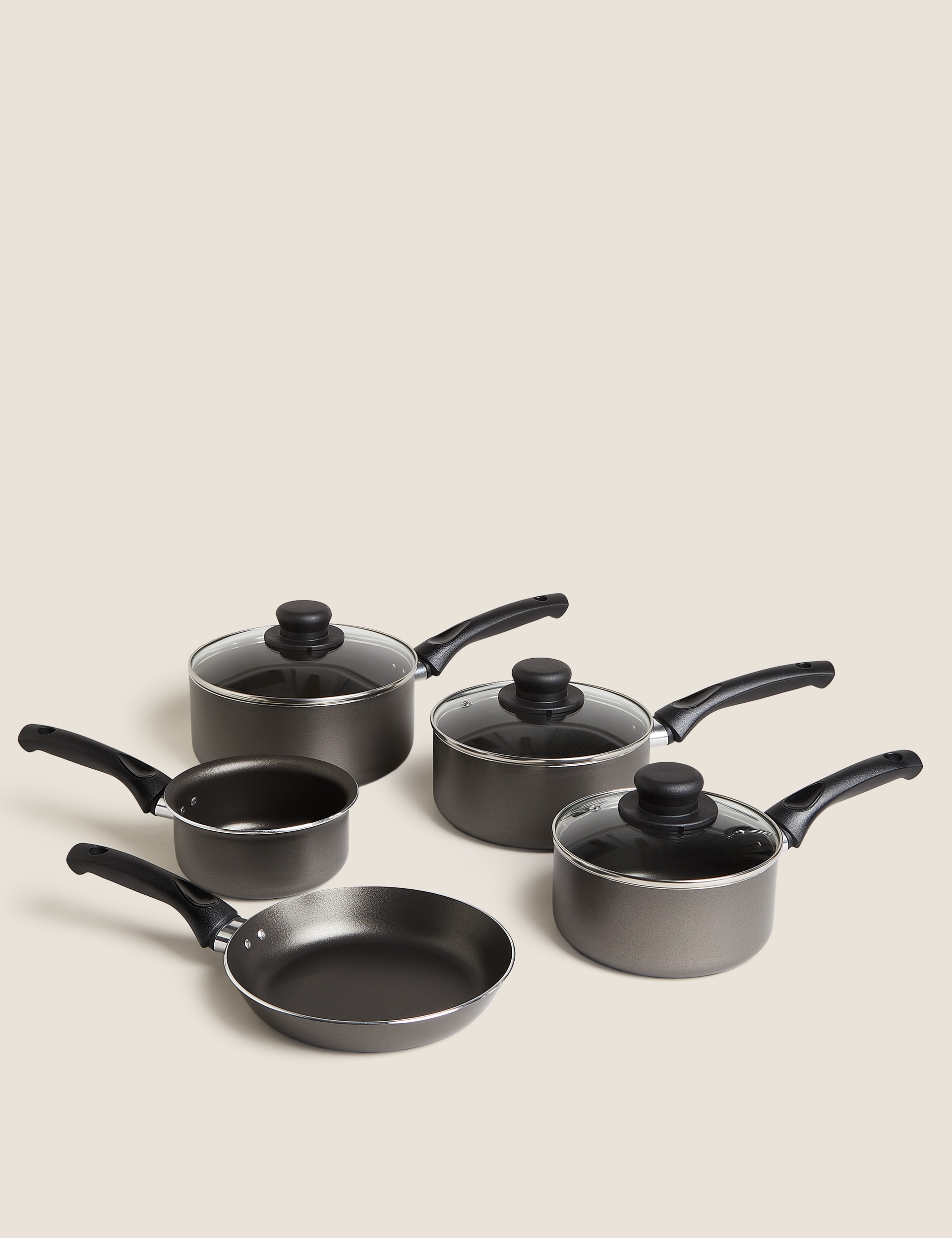 M&S Collection 5 Piece Grey Aluminium Pan Set, Grey