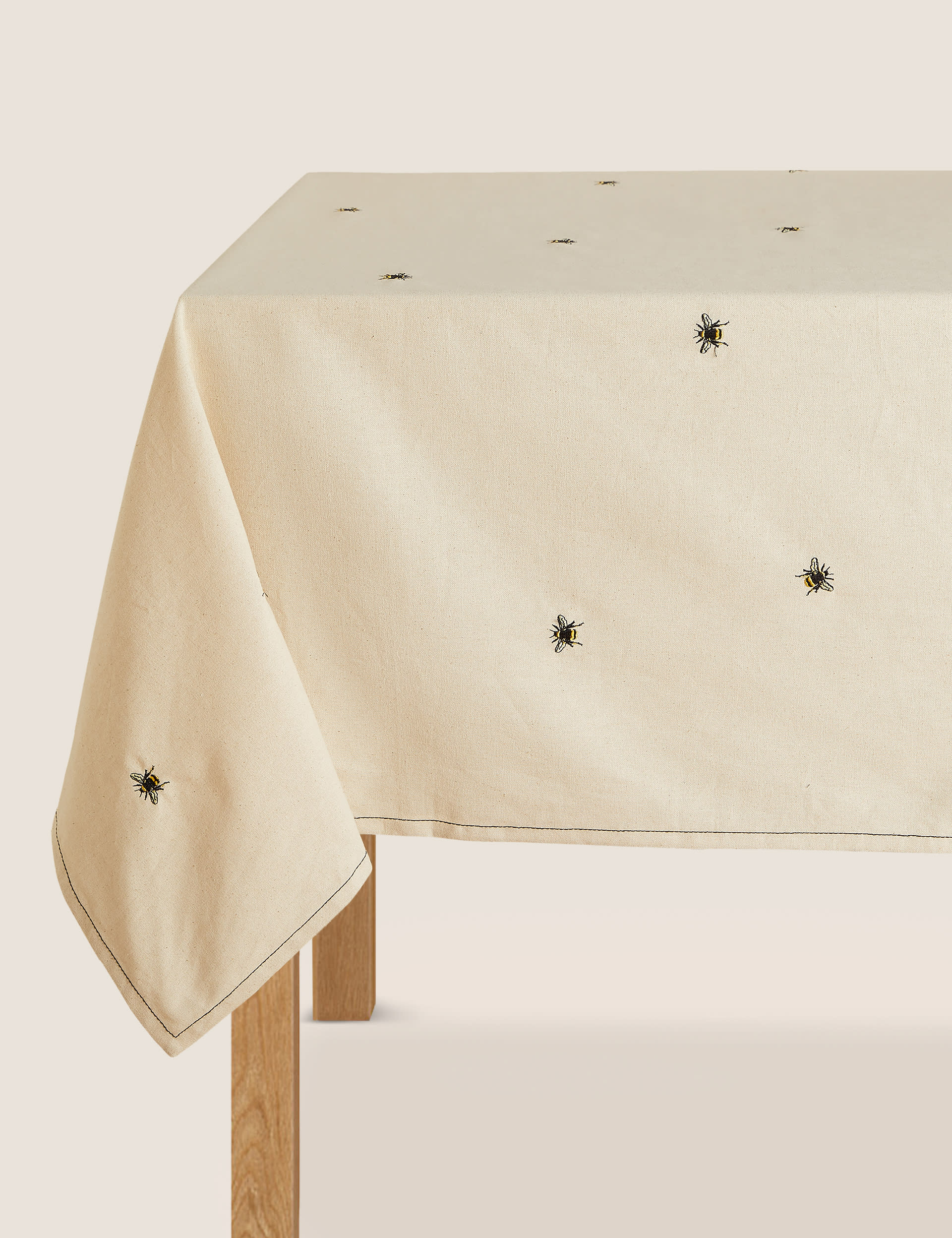 M&S Collection Pure Cotton Bee Embroidered Tablecloth - Natural, Natural