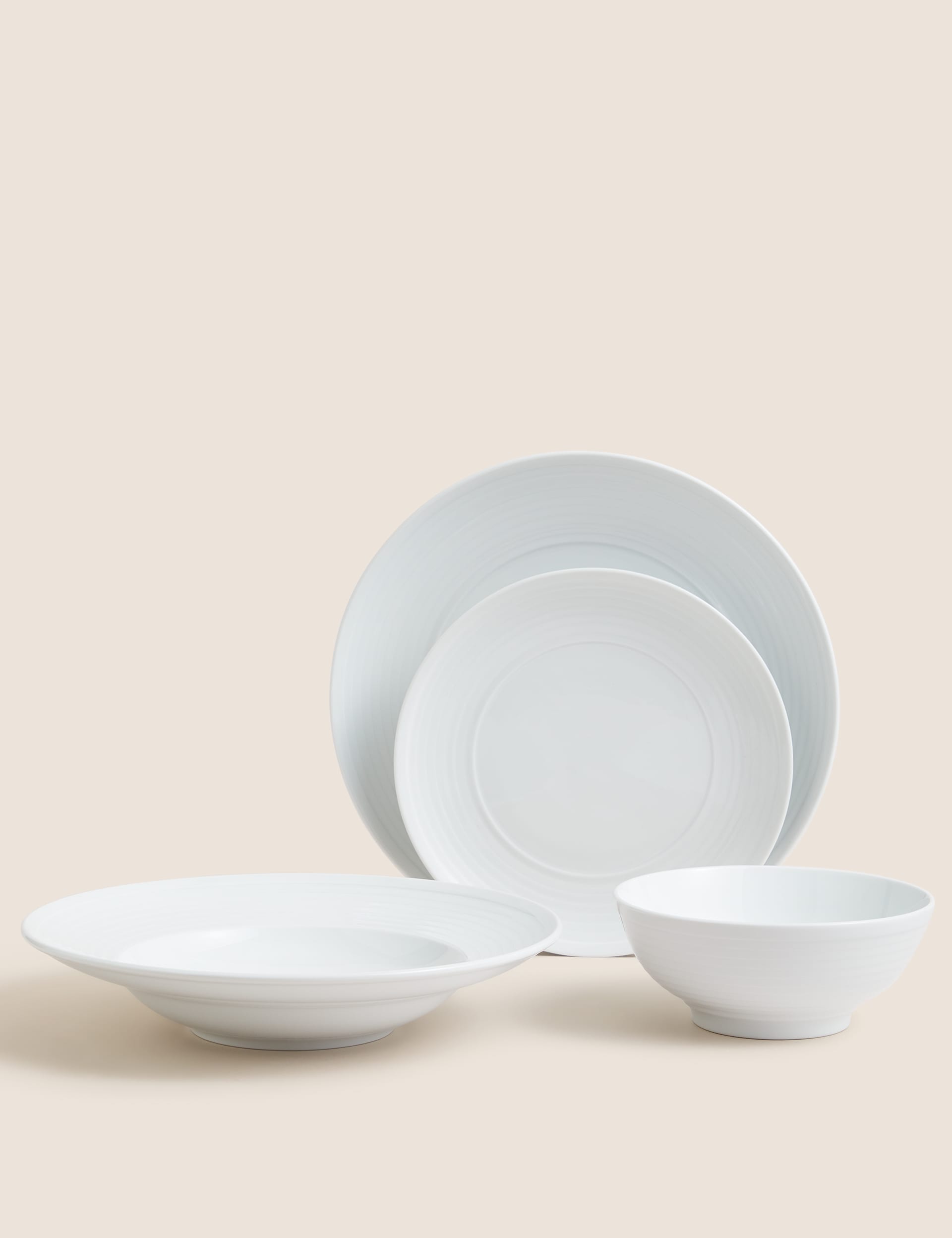 M&S Collection 16 Piece Ribbed Maxim Dinner Set - White, White