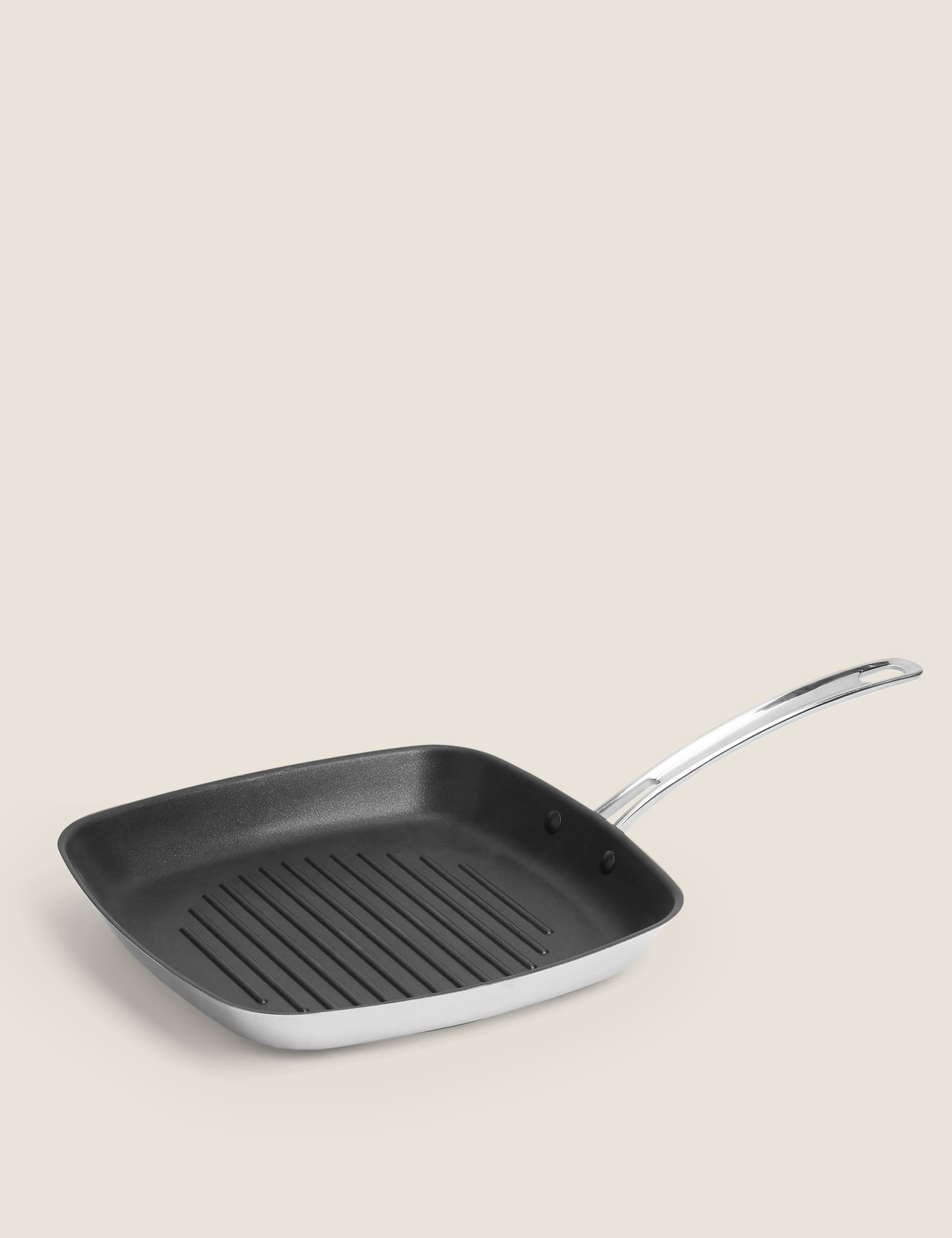 M&S Collection Stainless Steel 27cm Large Non-Stick Griddle Pan - Silver, Silver