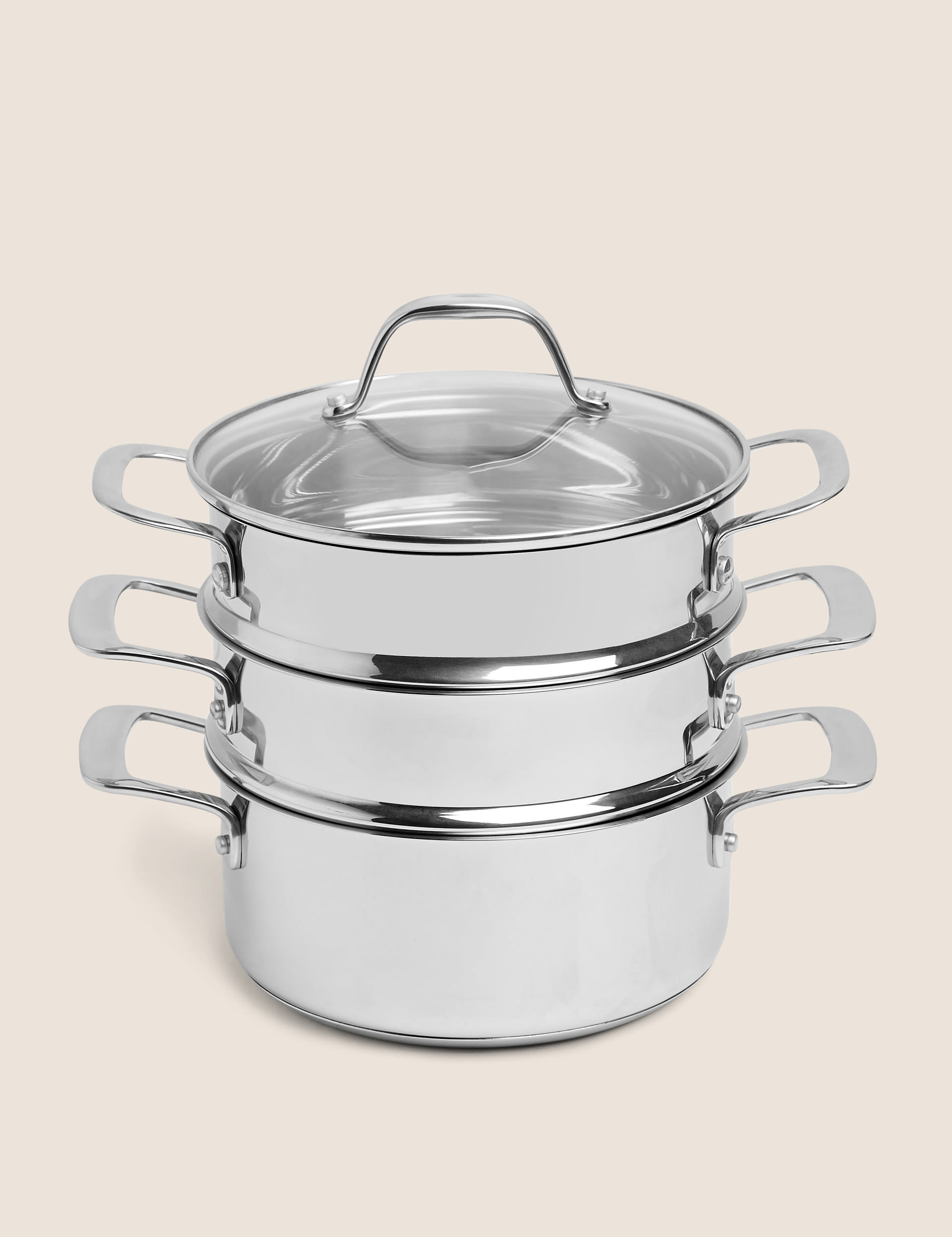 M&S Collection Stainless Steel 3 Tier Steamer - Silver, Silver