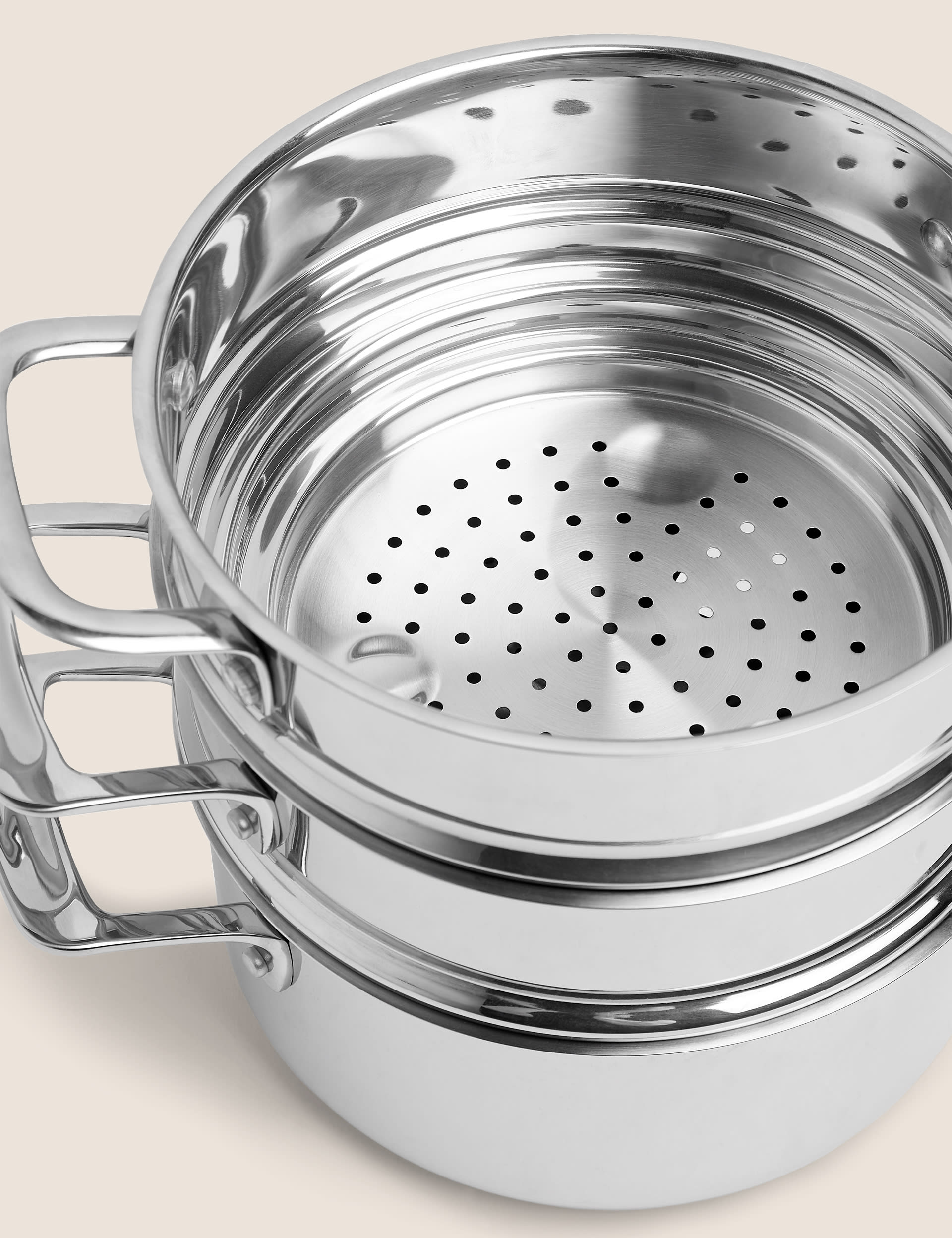 M&S Collection Stainless Steel 3 Tier Steamer - Silver, Silver